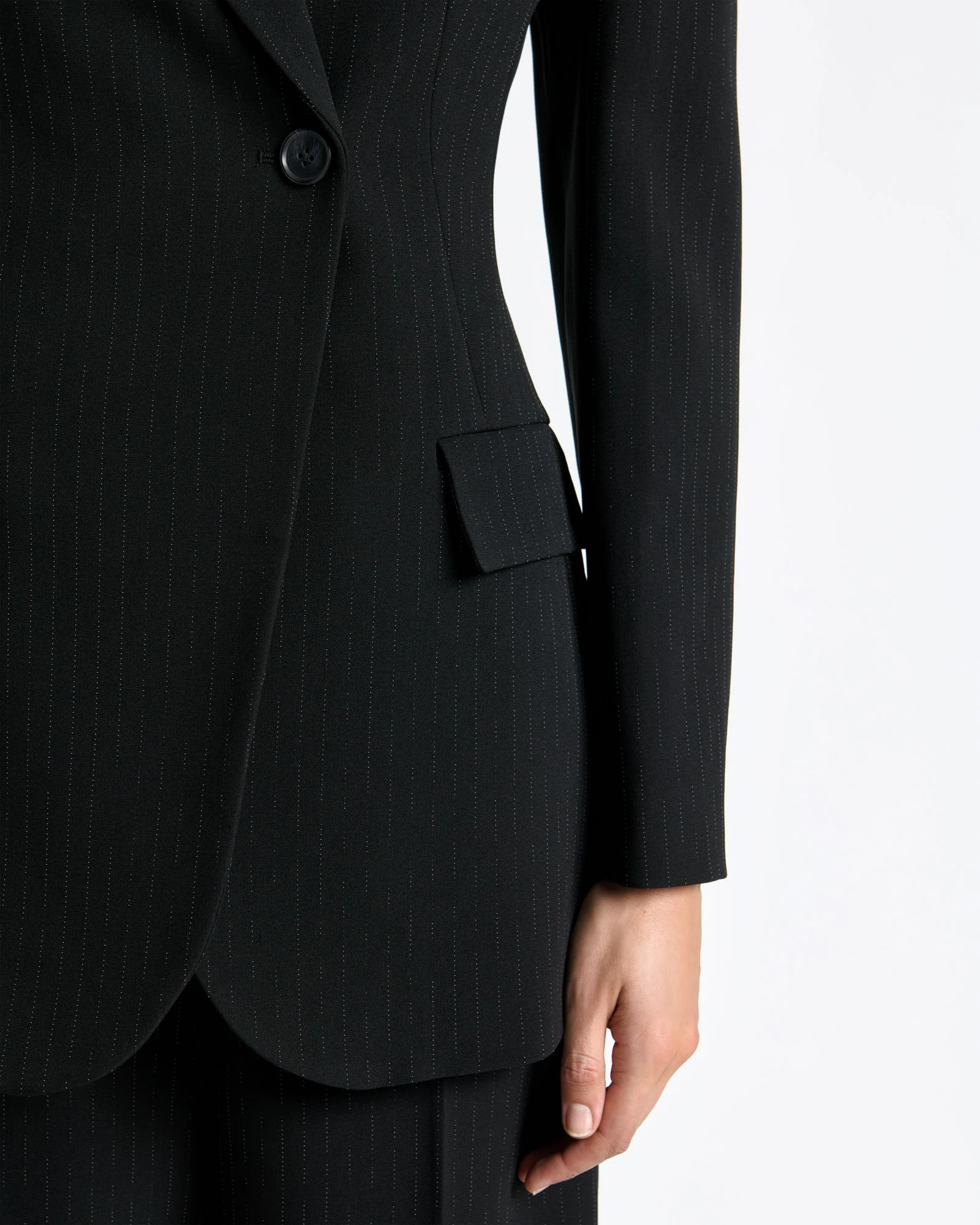 Acetate Pinstripe Curved Hem Blazer