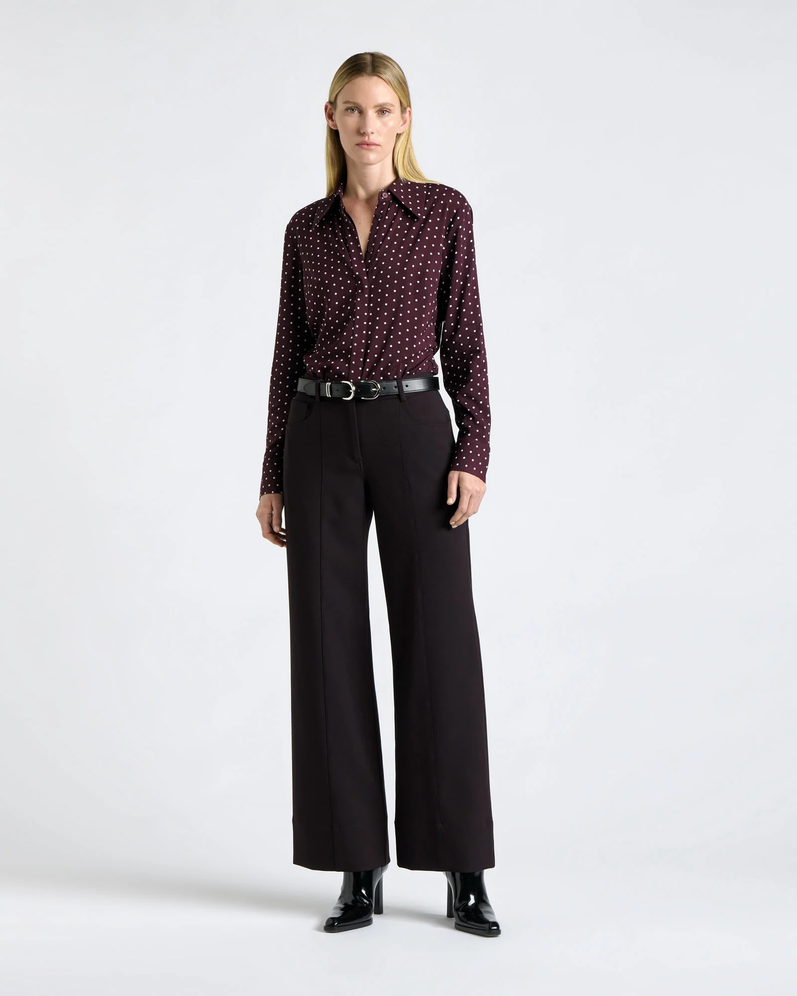 Plum Polka Dot Collared Shirt