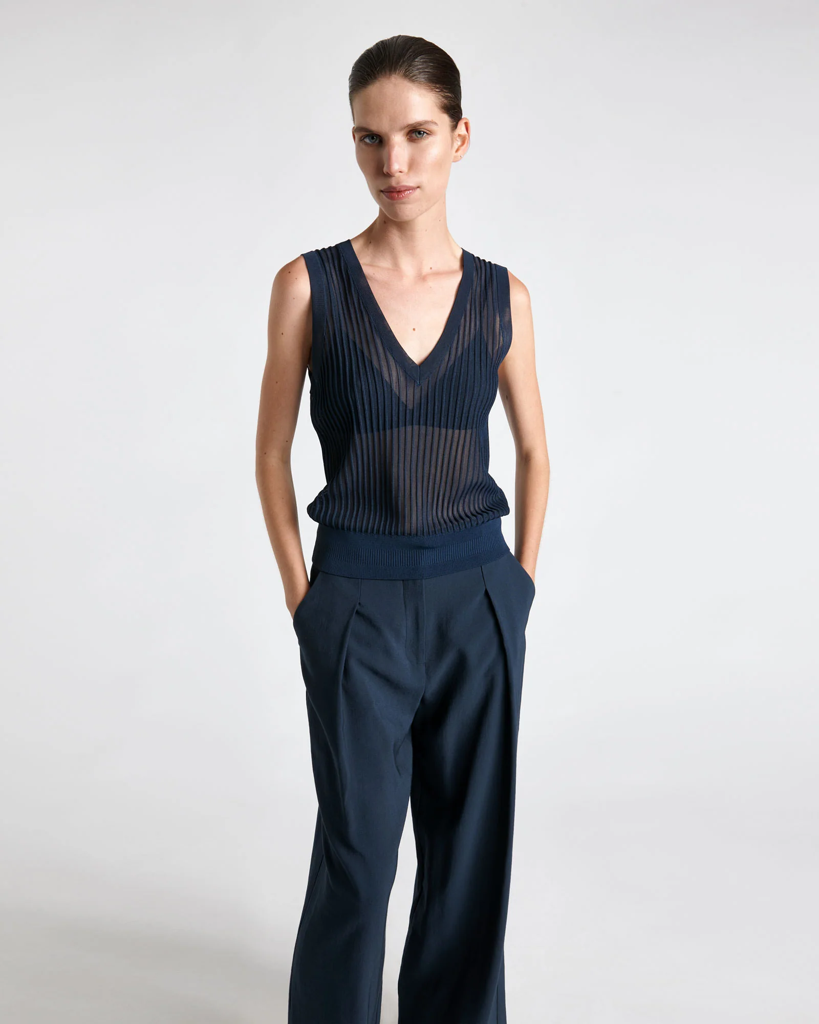 Sheer Rib V-Neck Vest