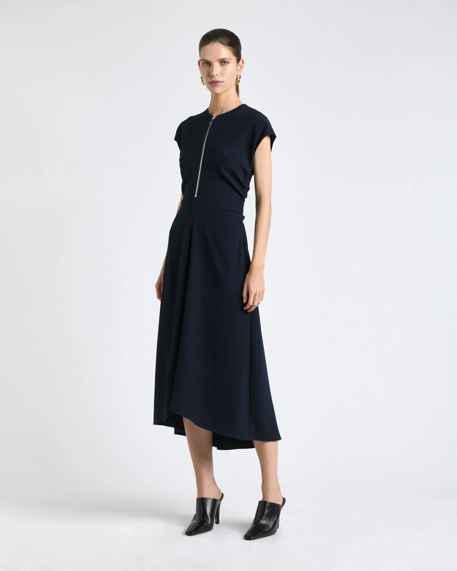 Ink Recycled Crepe Zip Front Midi Dress
