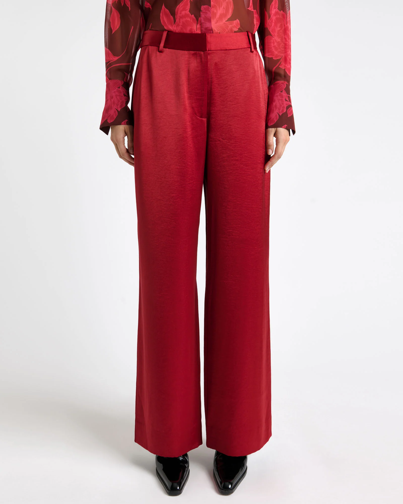 Viscose Blend Satin Straight Leg Pant