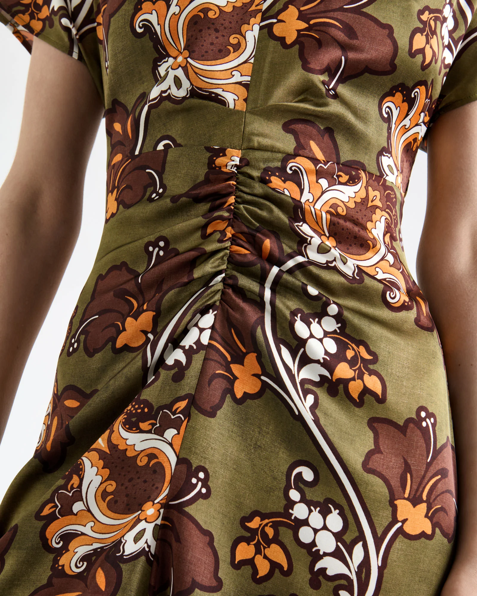 Reverie Satin Gathered Midi Dress