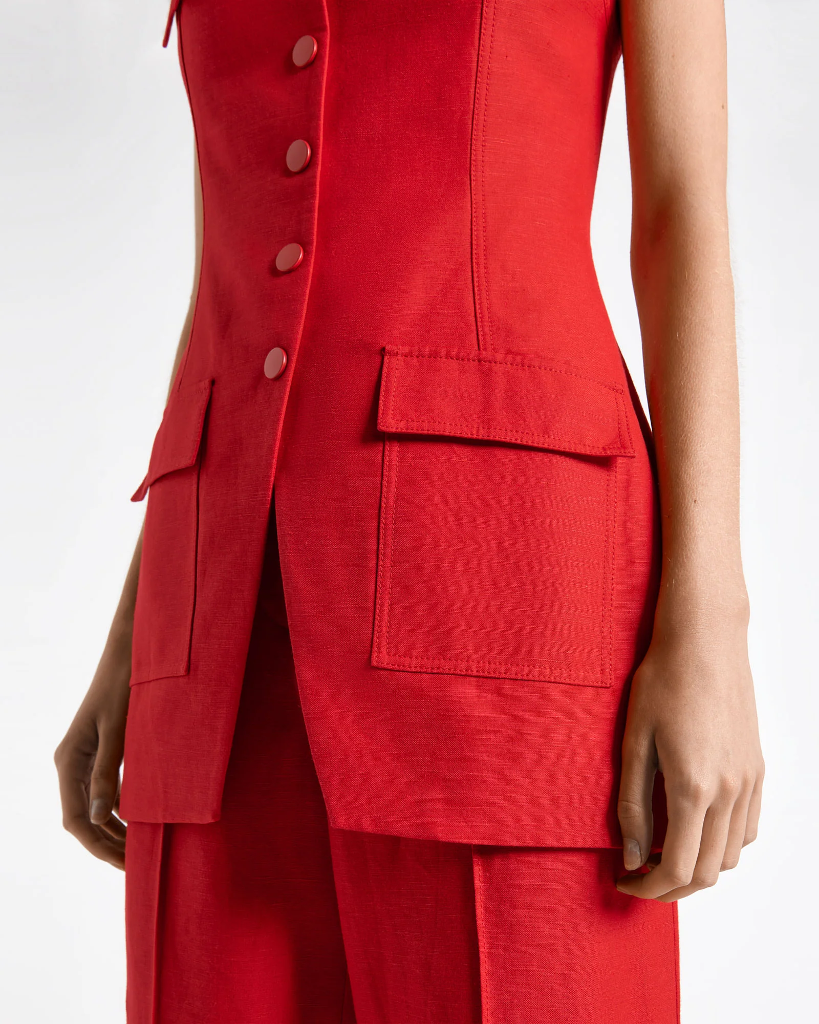 Chilli Linen Blend Longline Waistcoat