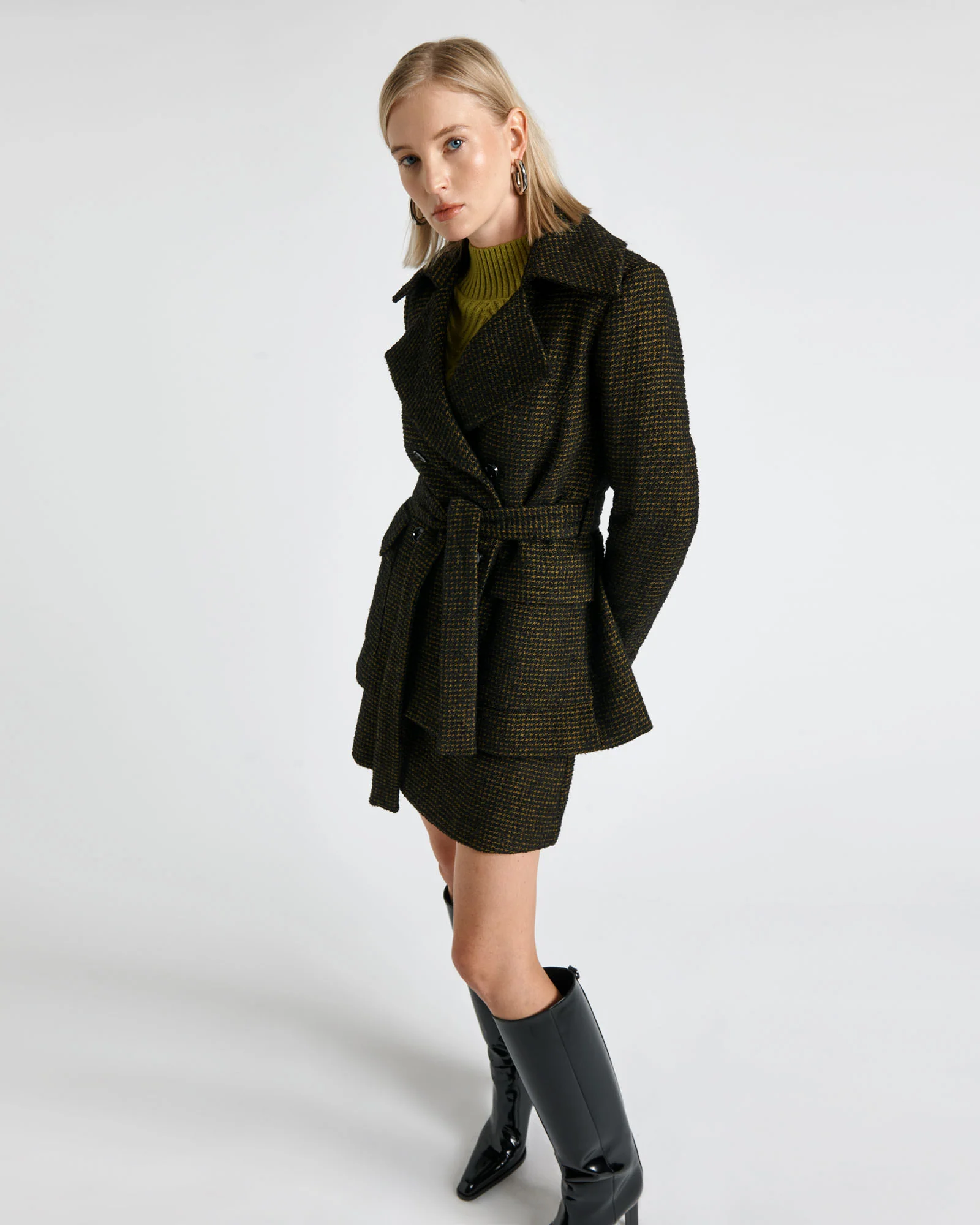 Houndstooth Boucle Double Breasted Jacket