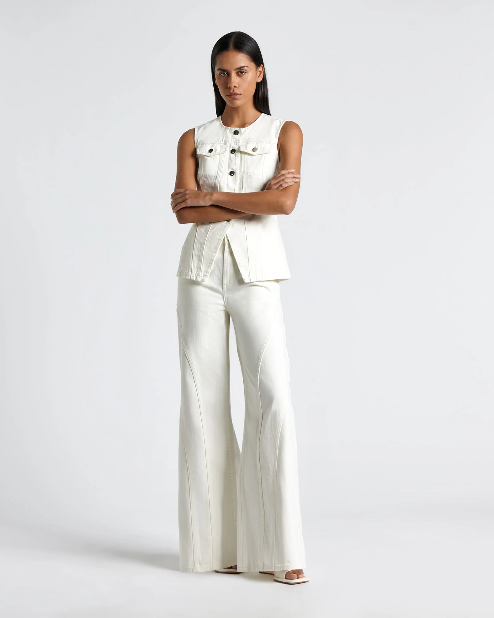 Ecru Denim Buttoned Vest