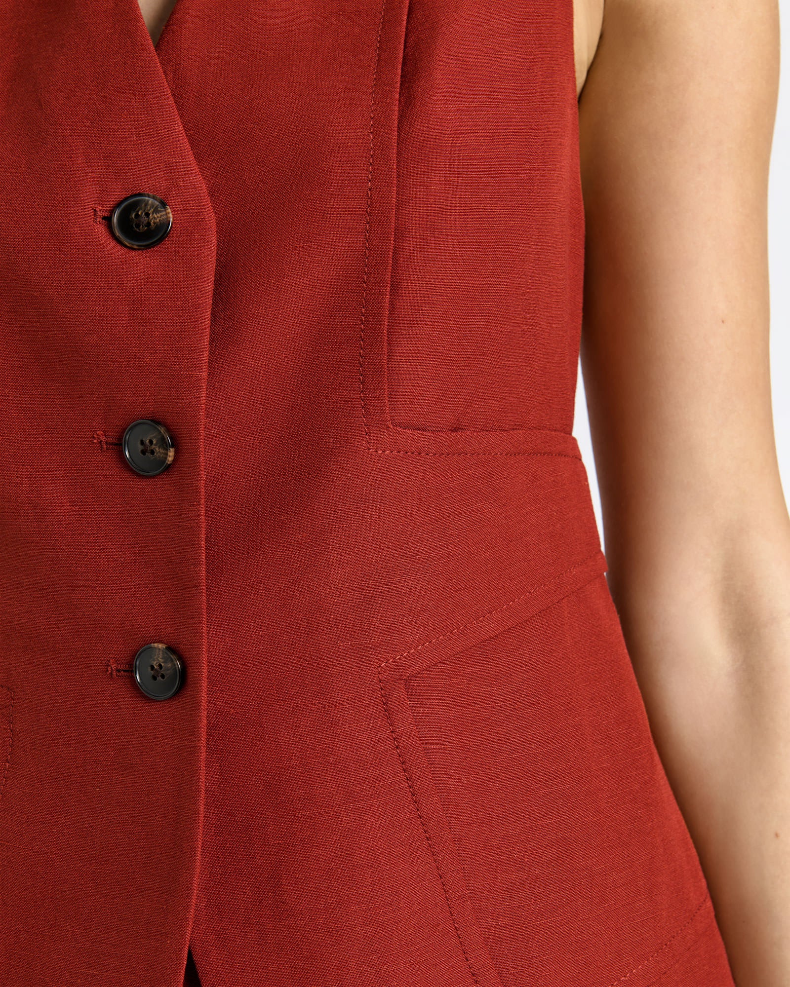 Linen Blend Panel Detail Waistcoat