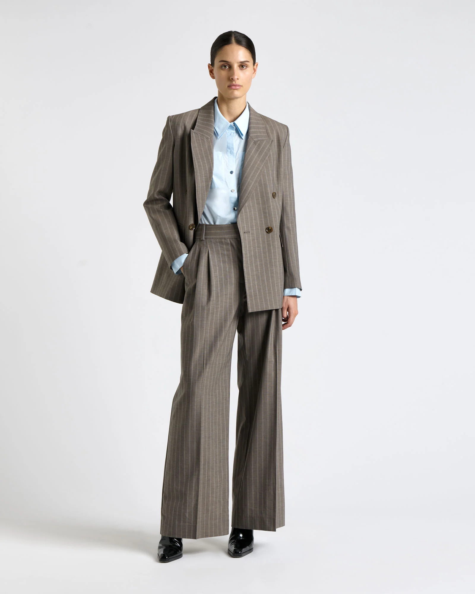 European Stripe Double Breasted Blazer