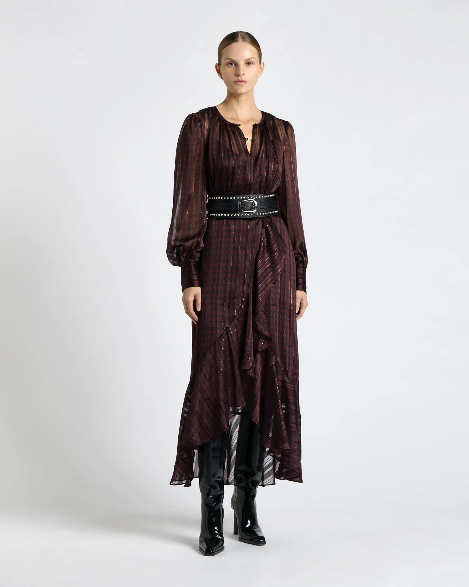 Merlot Lurex Geo Midi Dress