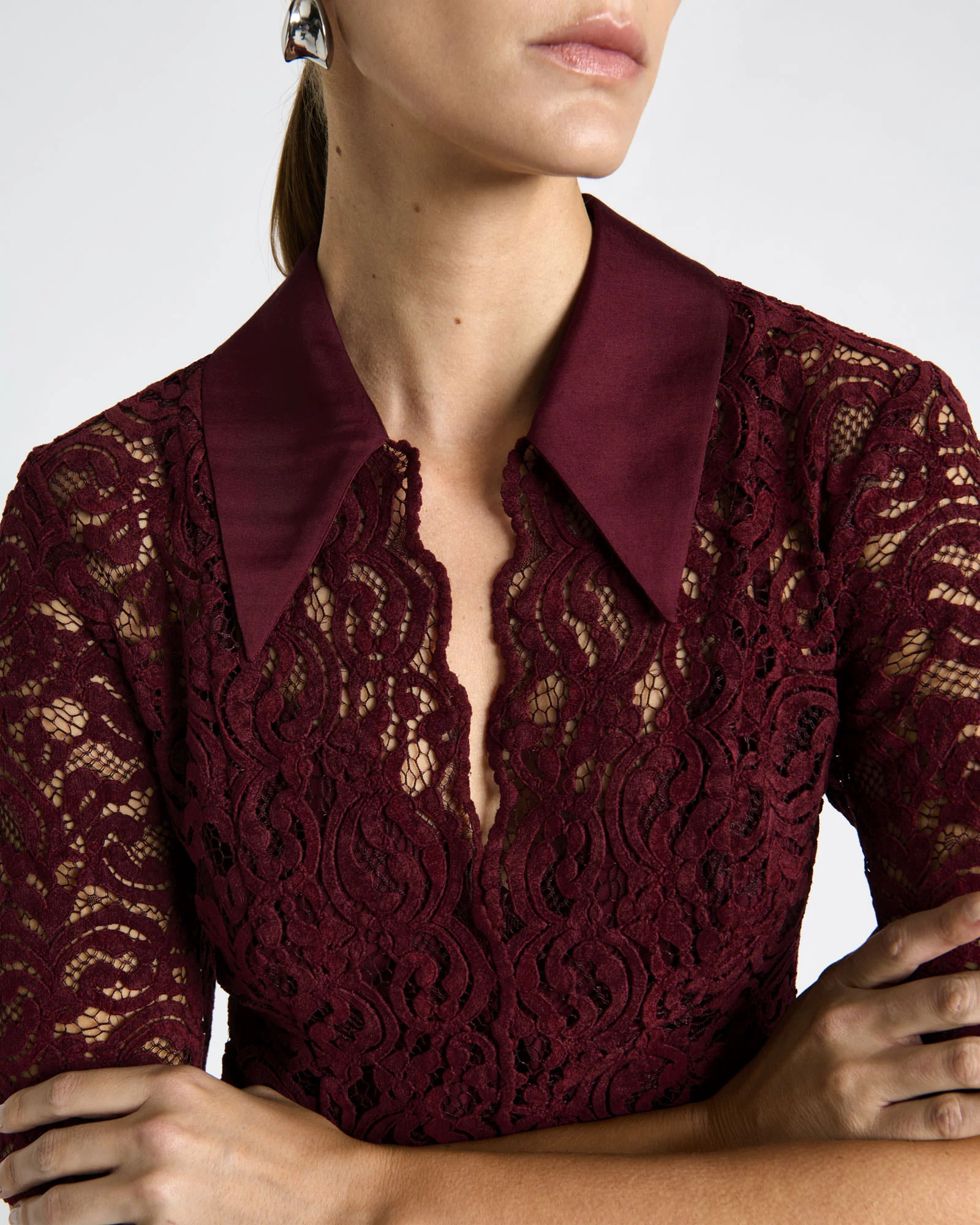 European Flocked Lace Mini Dress