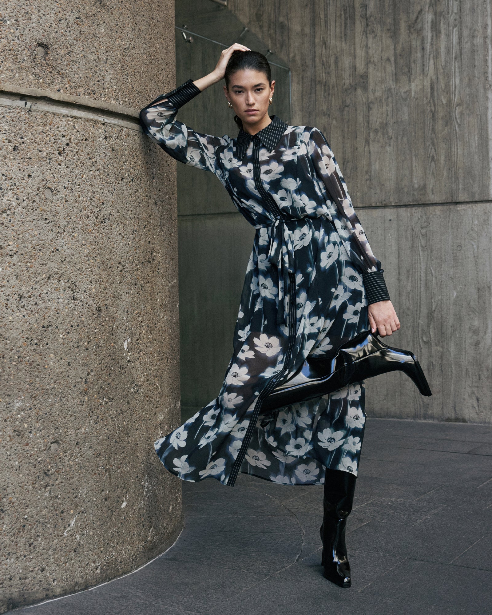 Falling Floral Shirt Dress