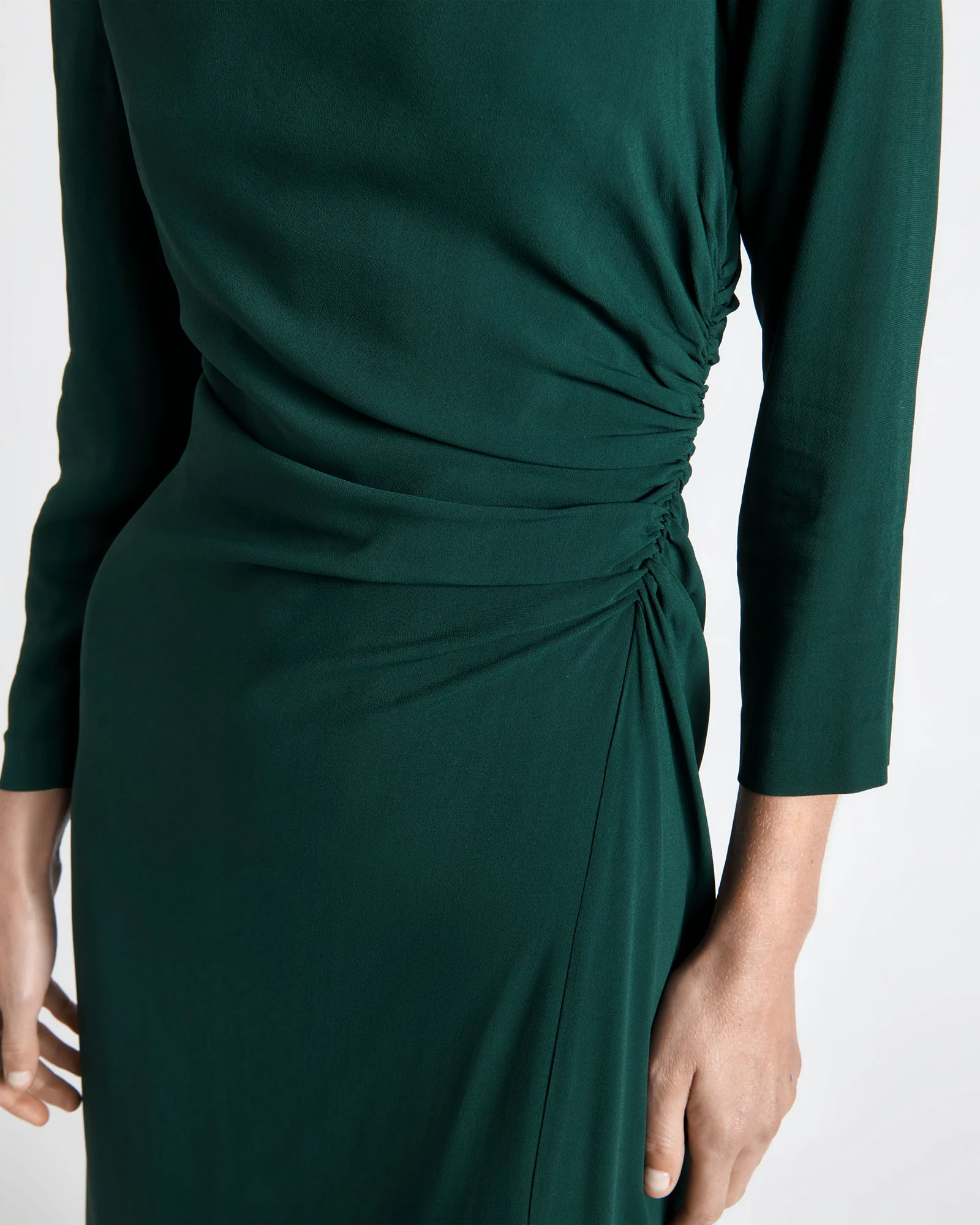Forest Soft Viscose Draped Long Sleeve Dress
