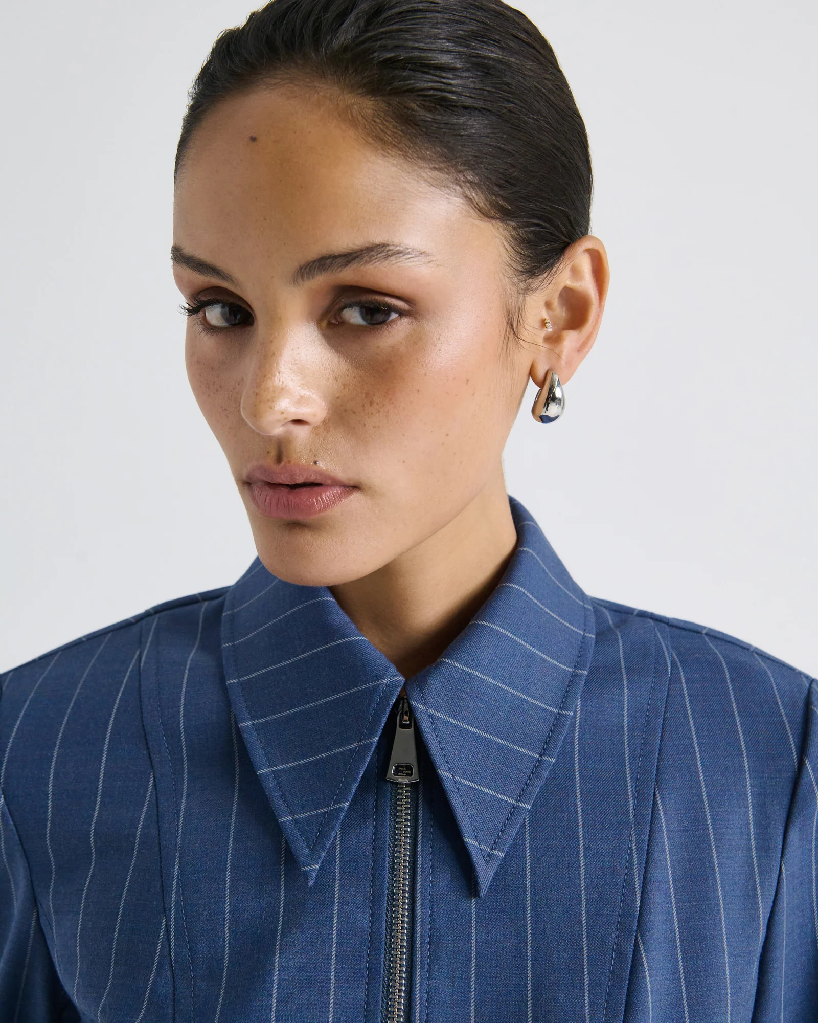 European Wool Stripe Cropped Shirt