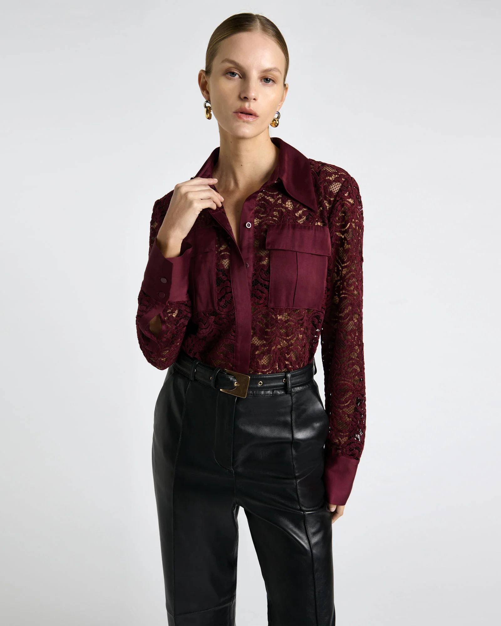 European Flocked Lace Shirt