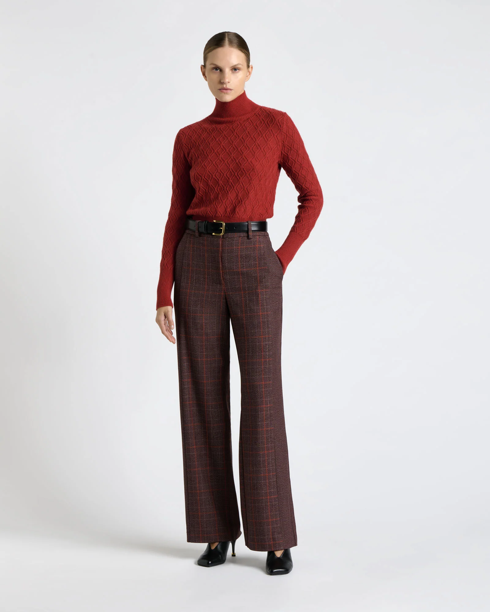 European Prince of Wales Check Wide Leg Pant