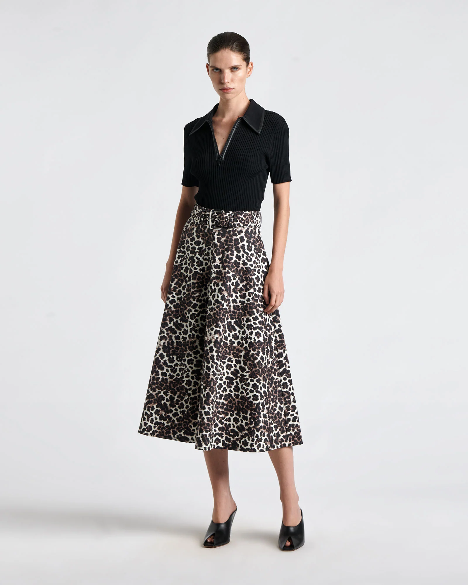 Leopard Cotton Drill Midi Skirt