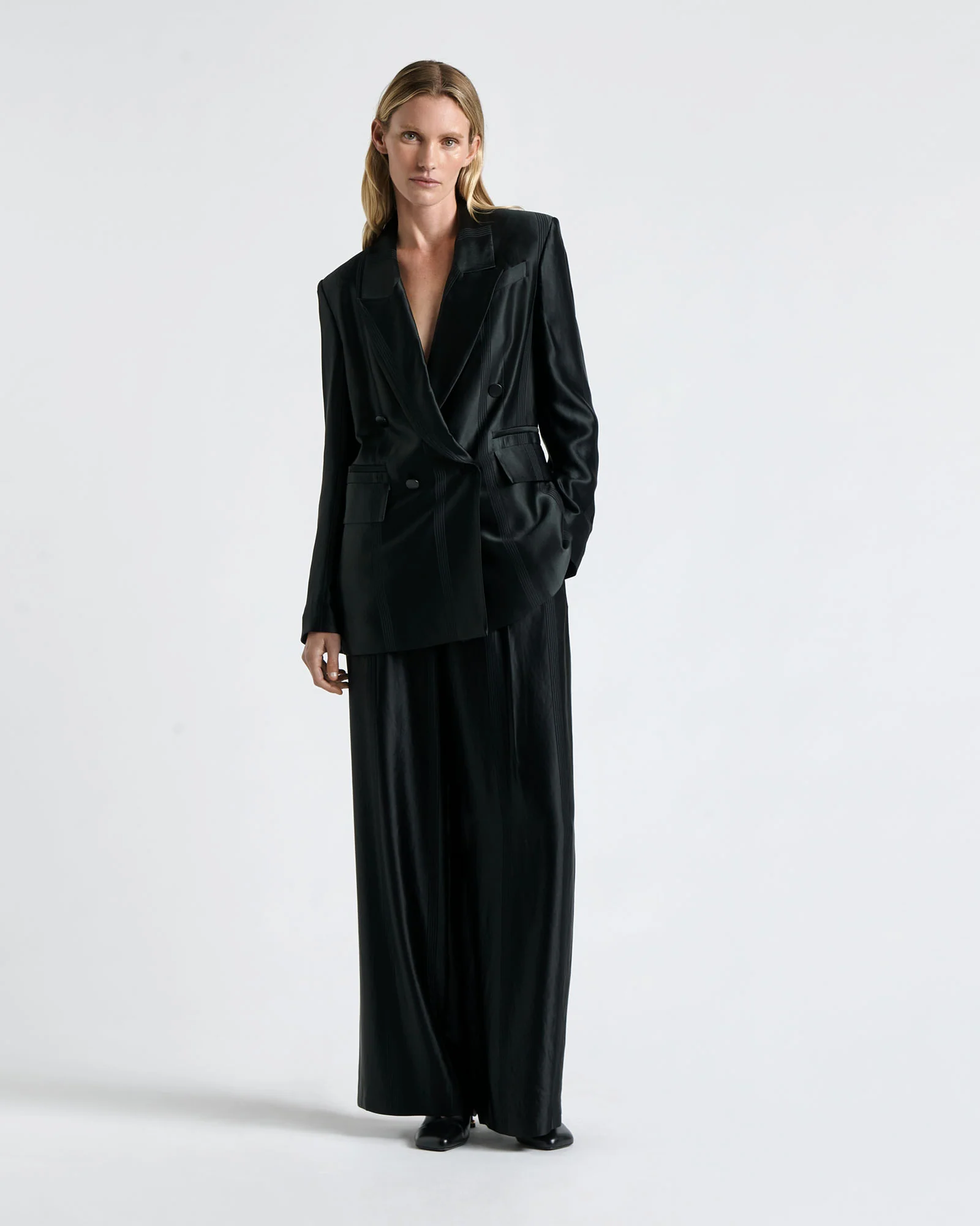 Satin Stripe Double Breasted Blazer