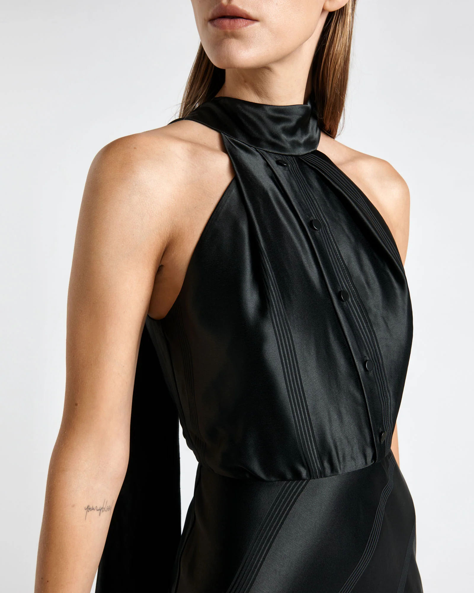 Satin Acetate Halter Midi Dress