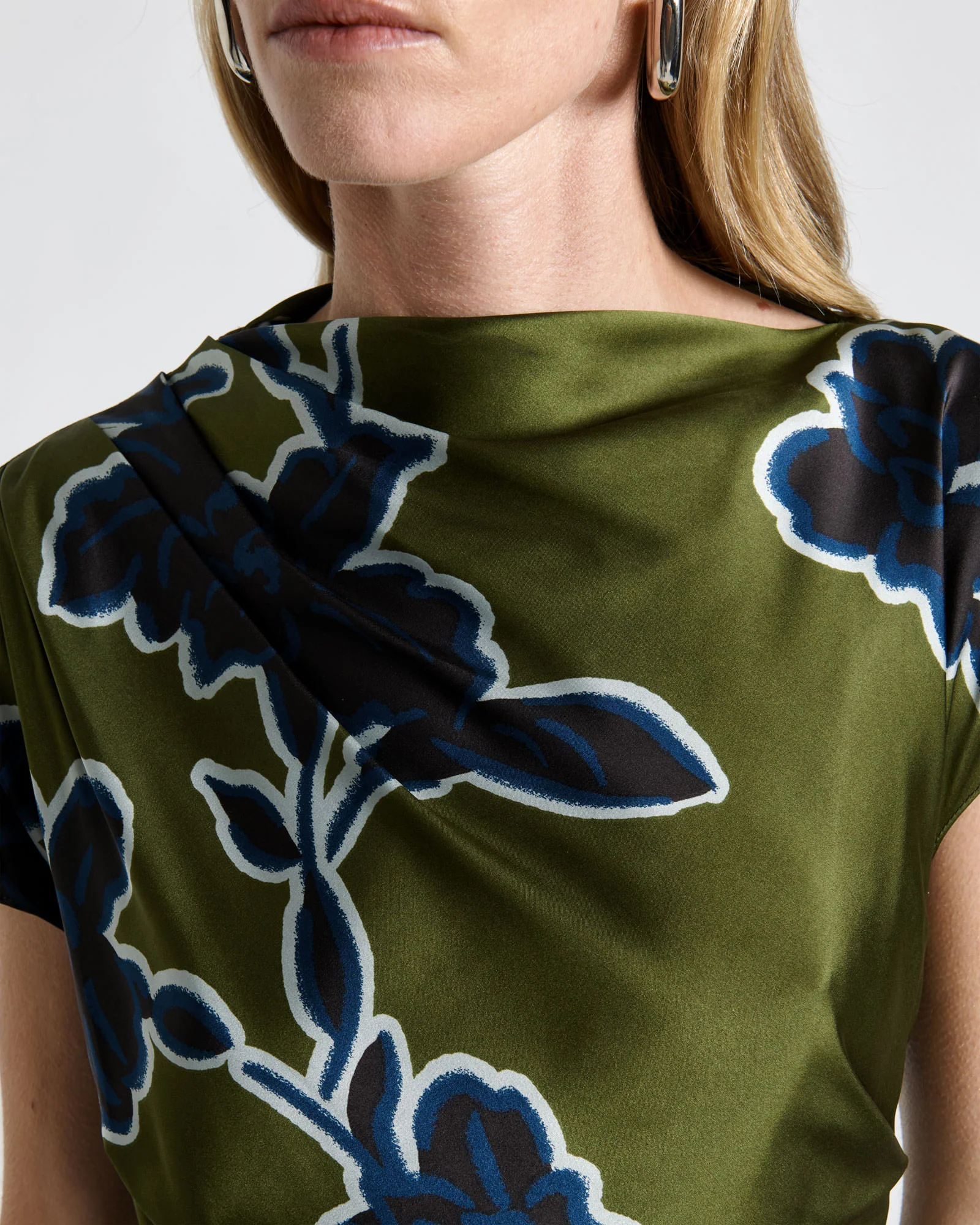 Olivine Illustrated Floral Satin Midi Dress