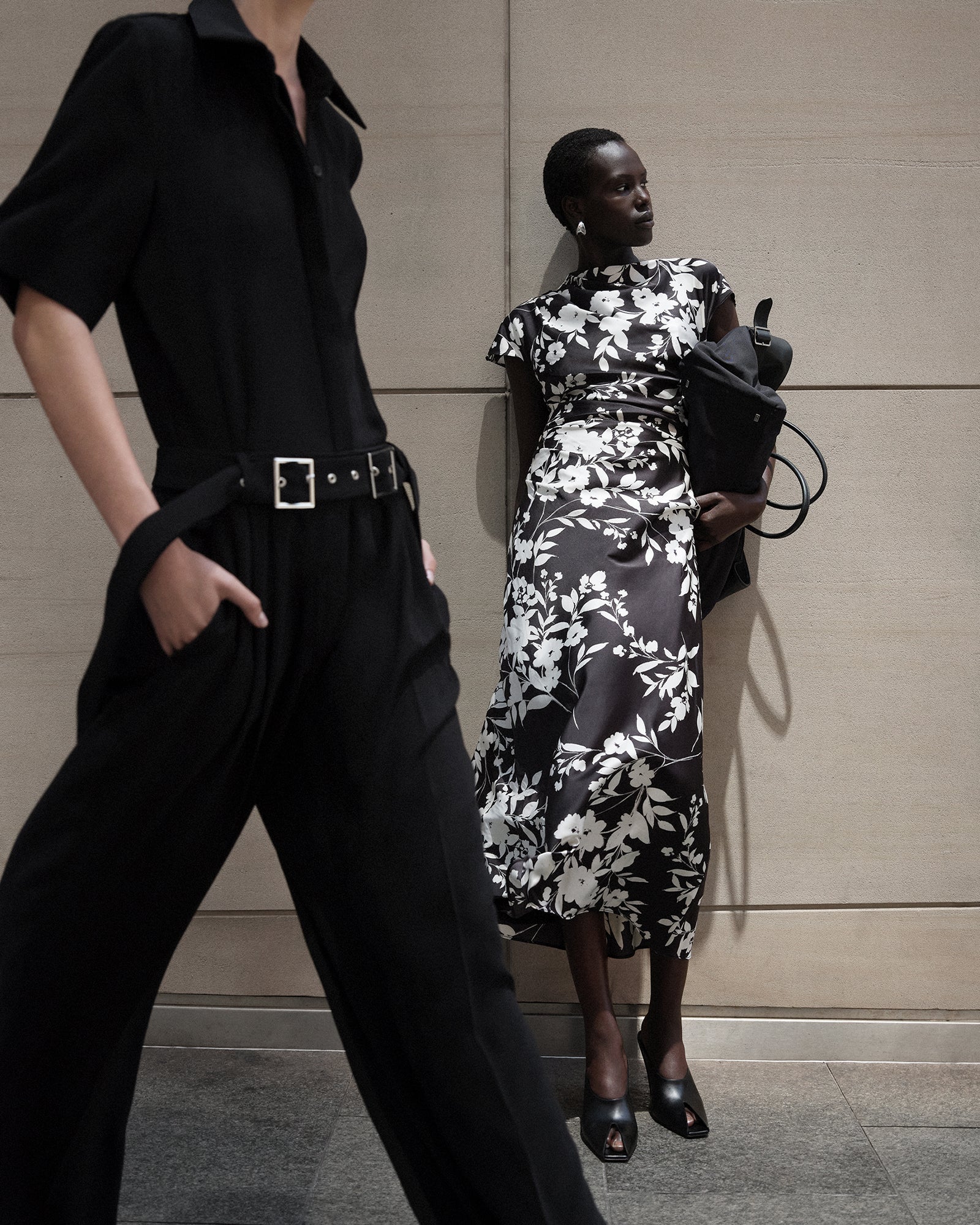 Shadow Stencil Floral Satin Midi Dress