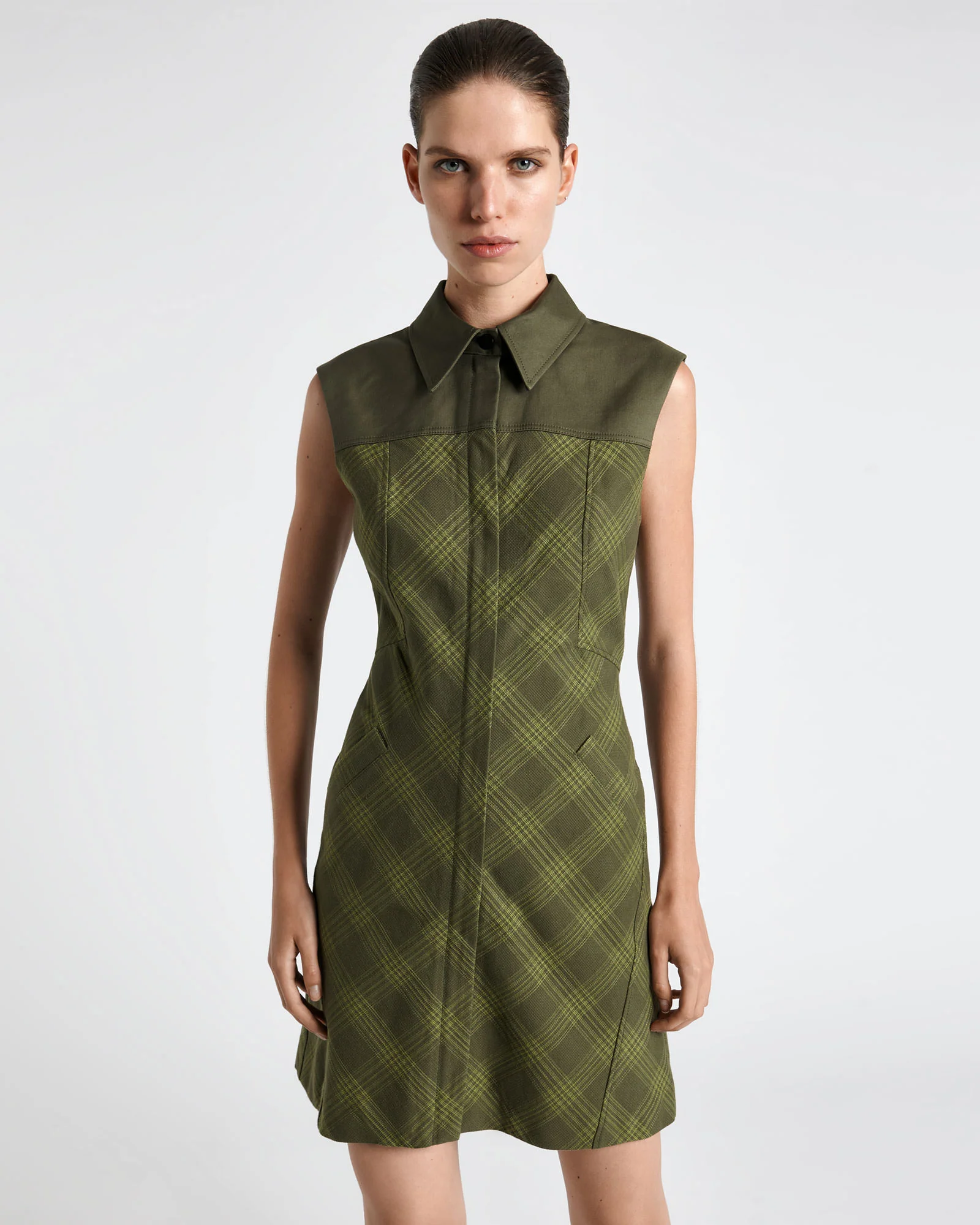 European Cotton Check Mini Dress