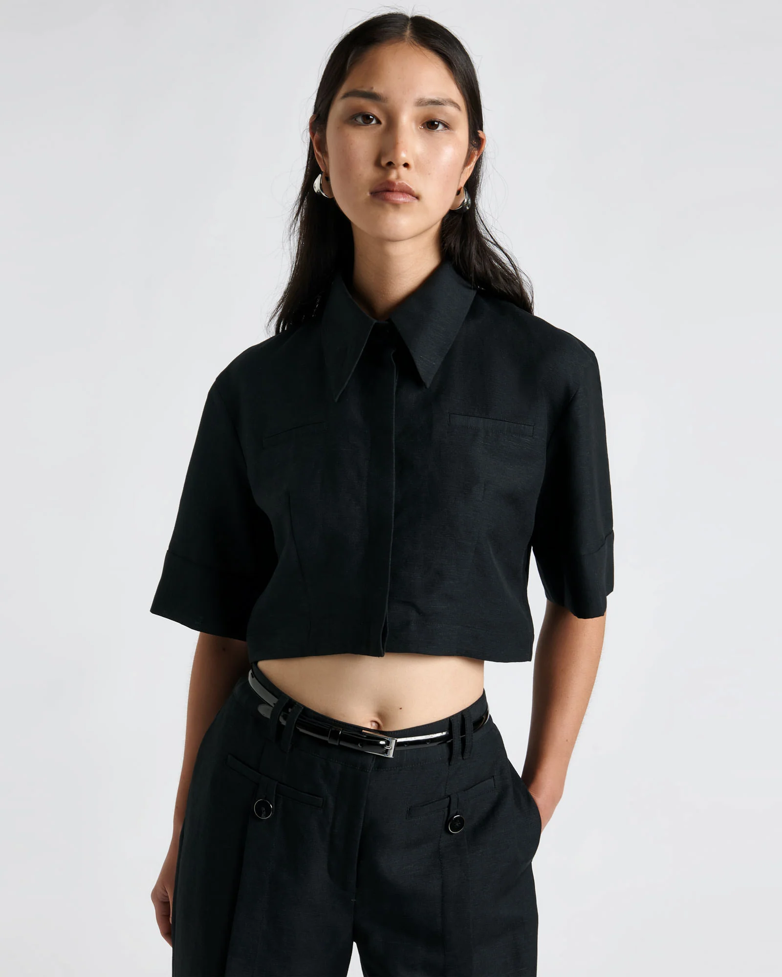 Linen Blend Cropped Shirt