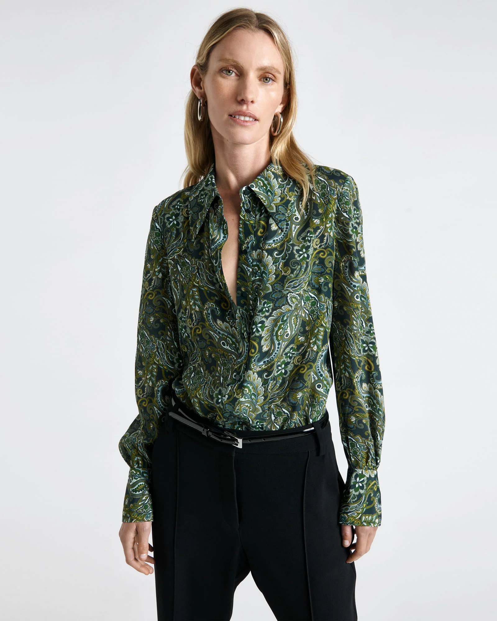 Verdigris Paisley Viscose Silk Blend Shirt