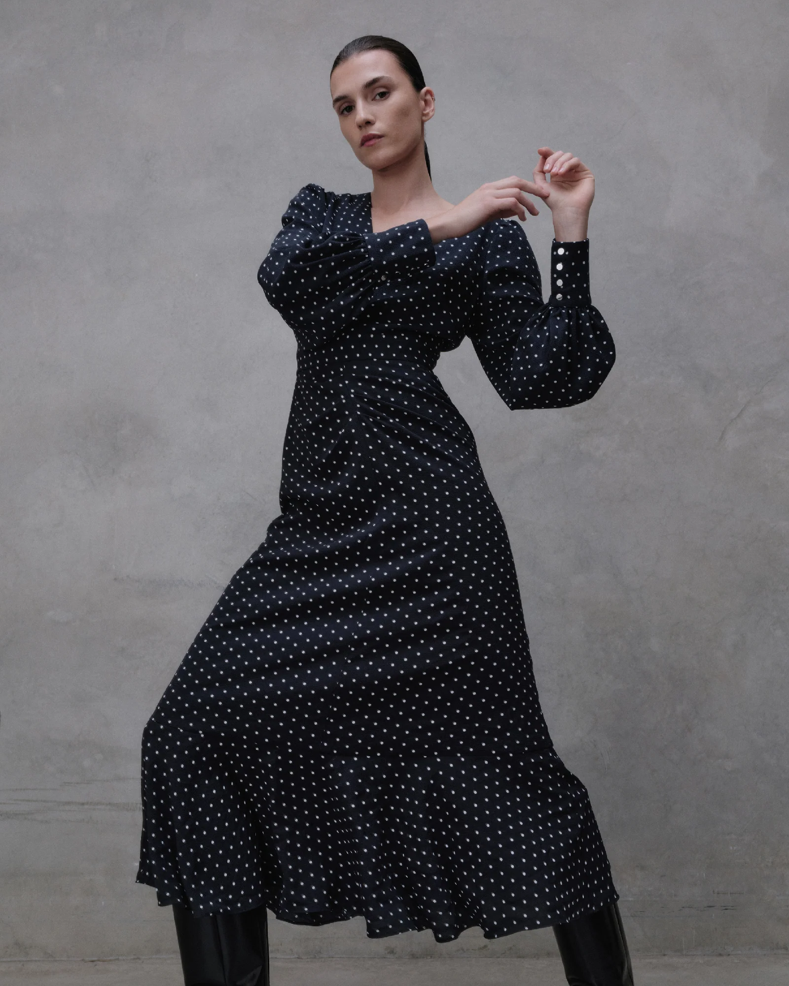 Textured Georgette Spot Midi Dress