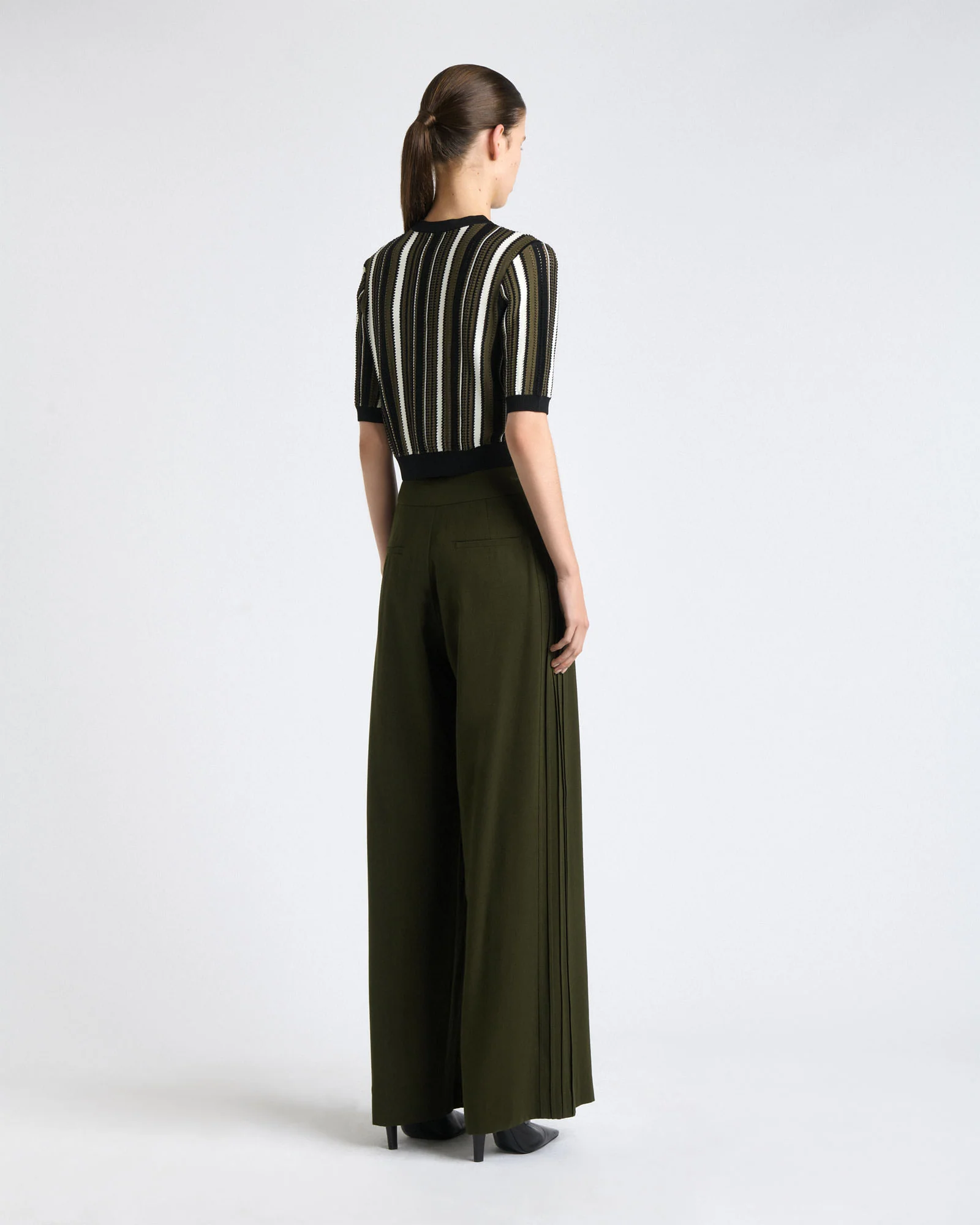 Olive Textured Stripe Short Sleeve Cardigan