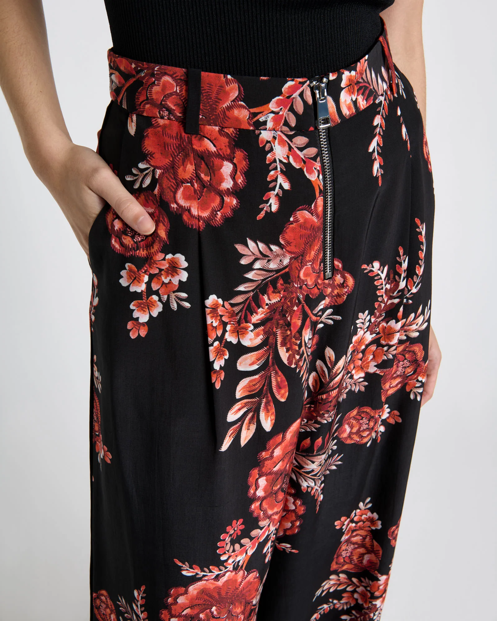 Etched Floral Viscose Wide Leg Pant
