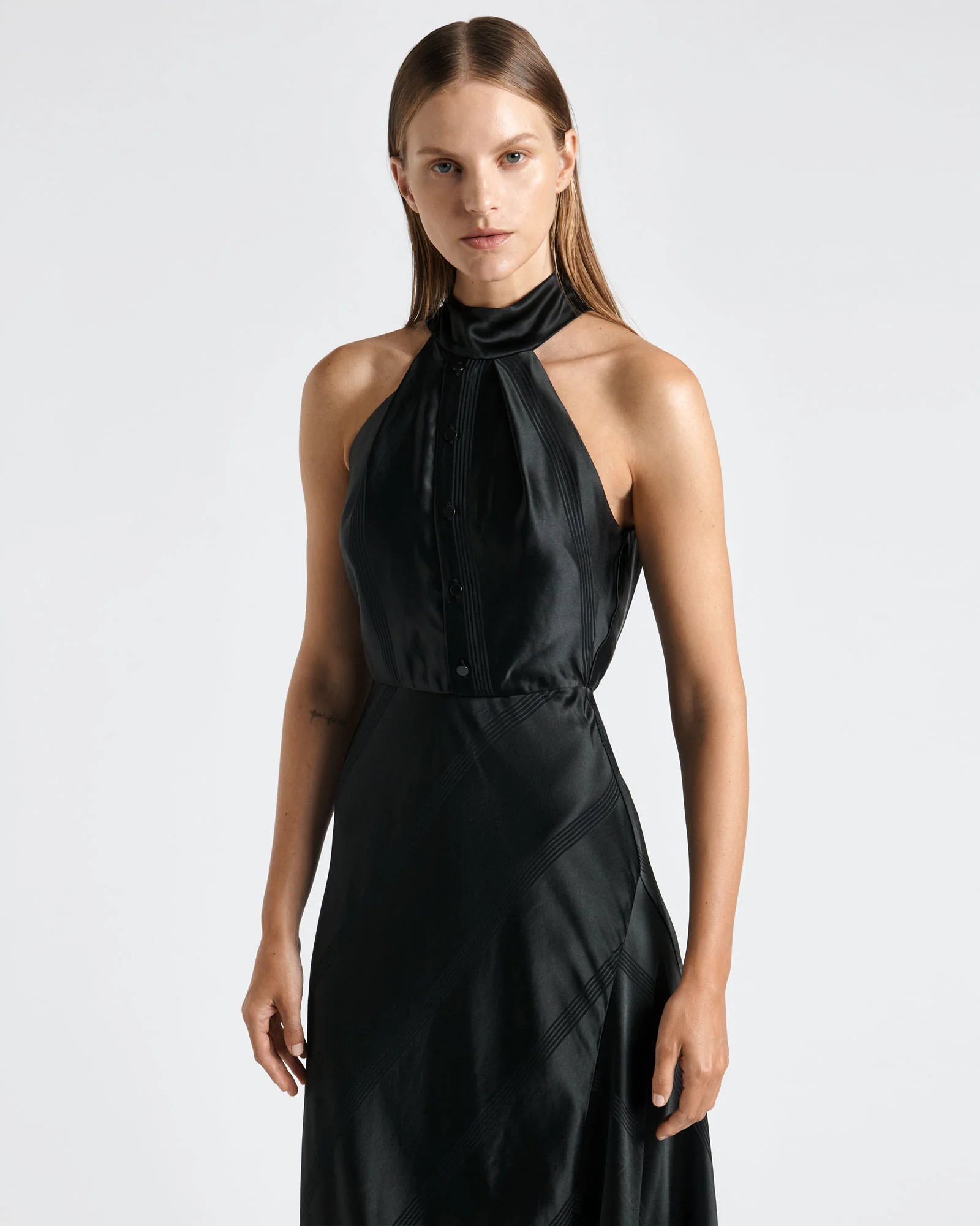 Satin Acetate Halter Midi Dress