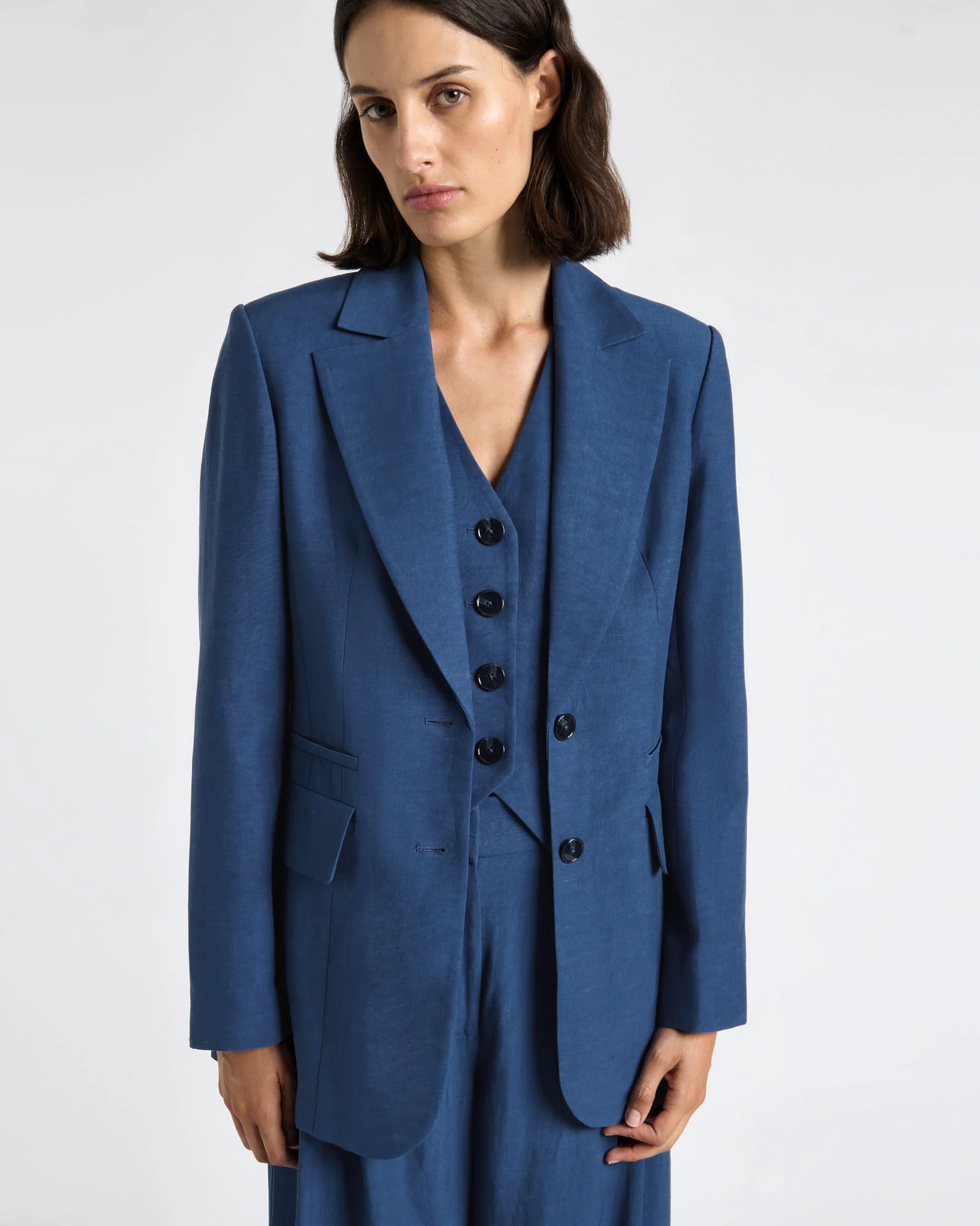 Viscose Linen Button Through Back Blazer