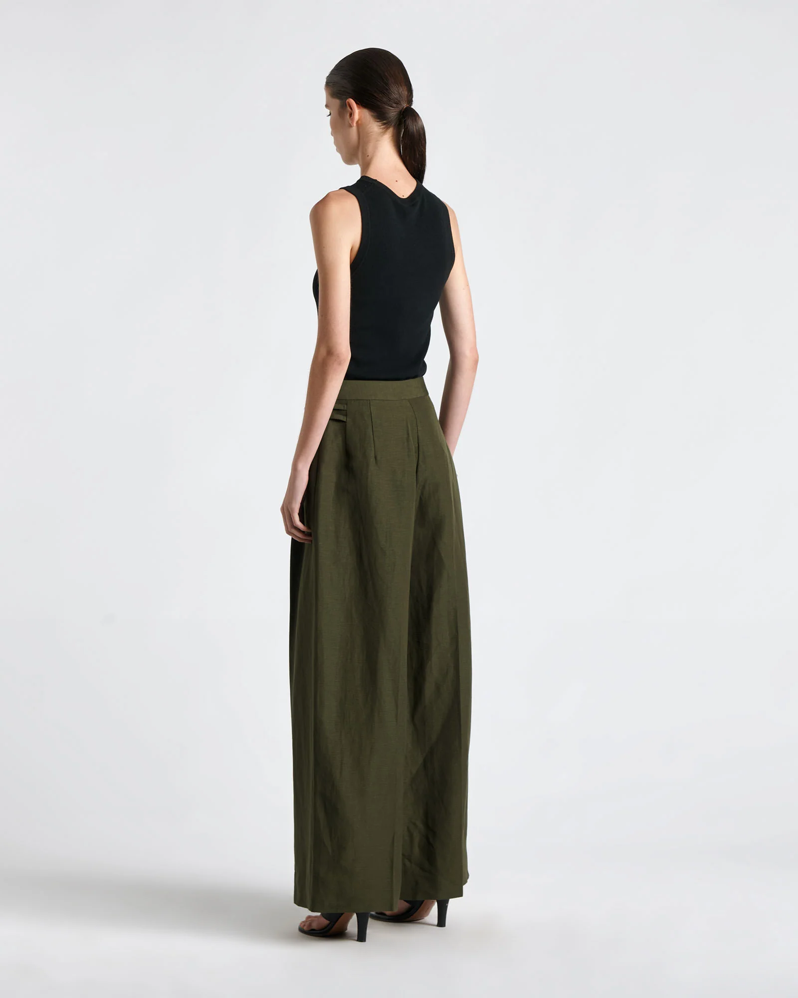 Dark Olive Linen Blend Wide Leg Pant