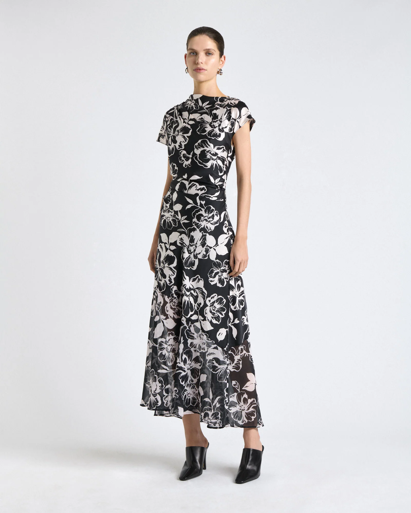Floral Two Tone Georgette Hem Spliced Midi Dress