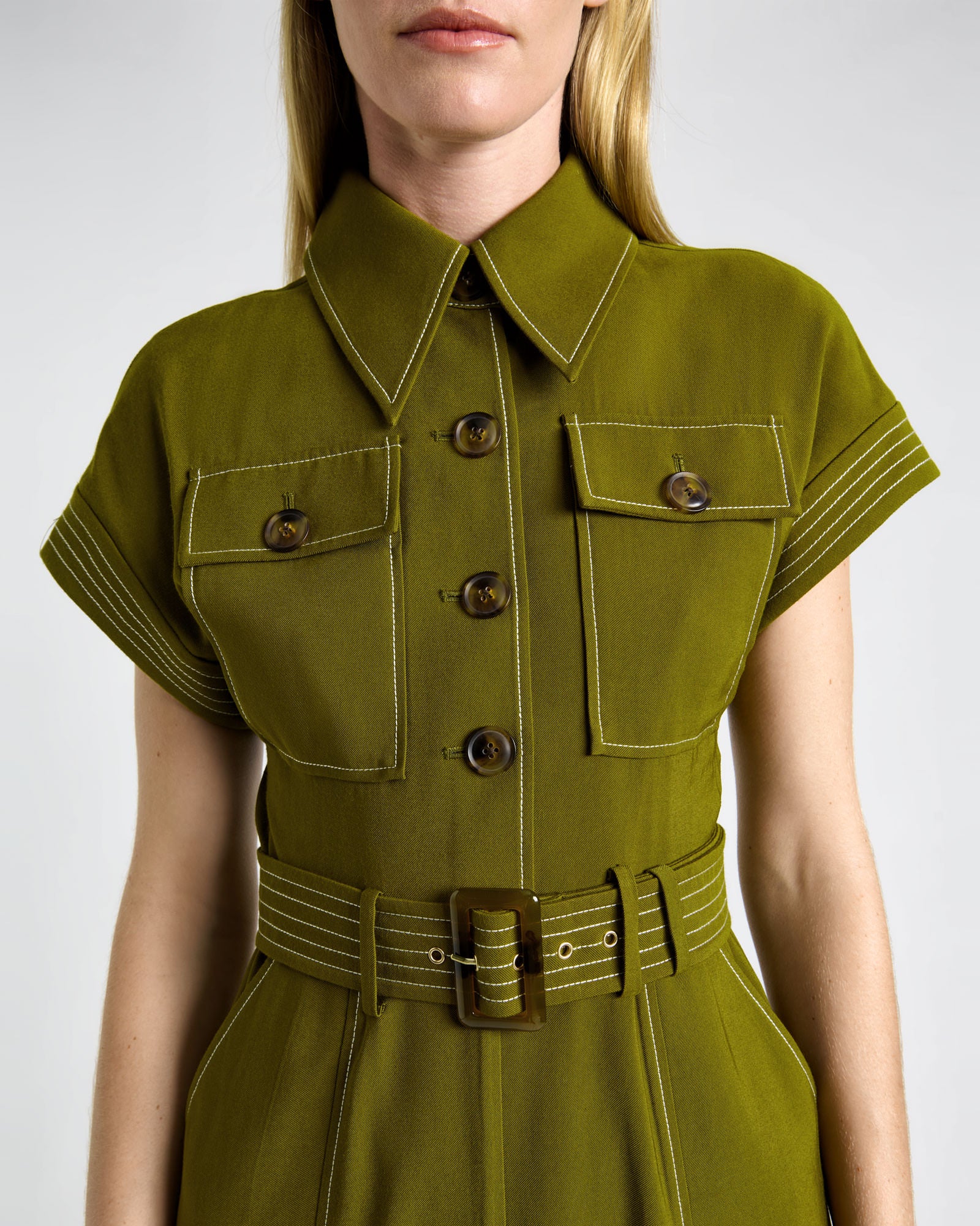 Cactus Green Top Stitched Midi Dress