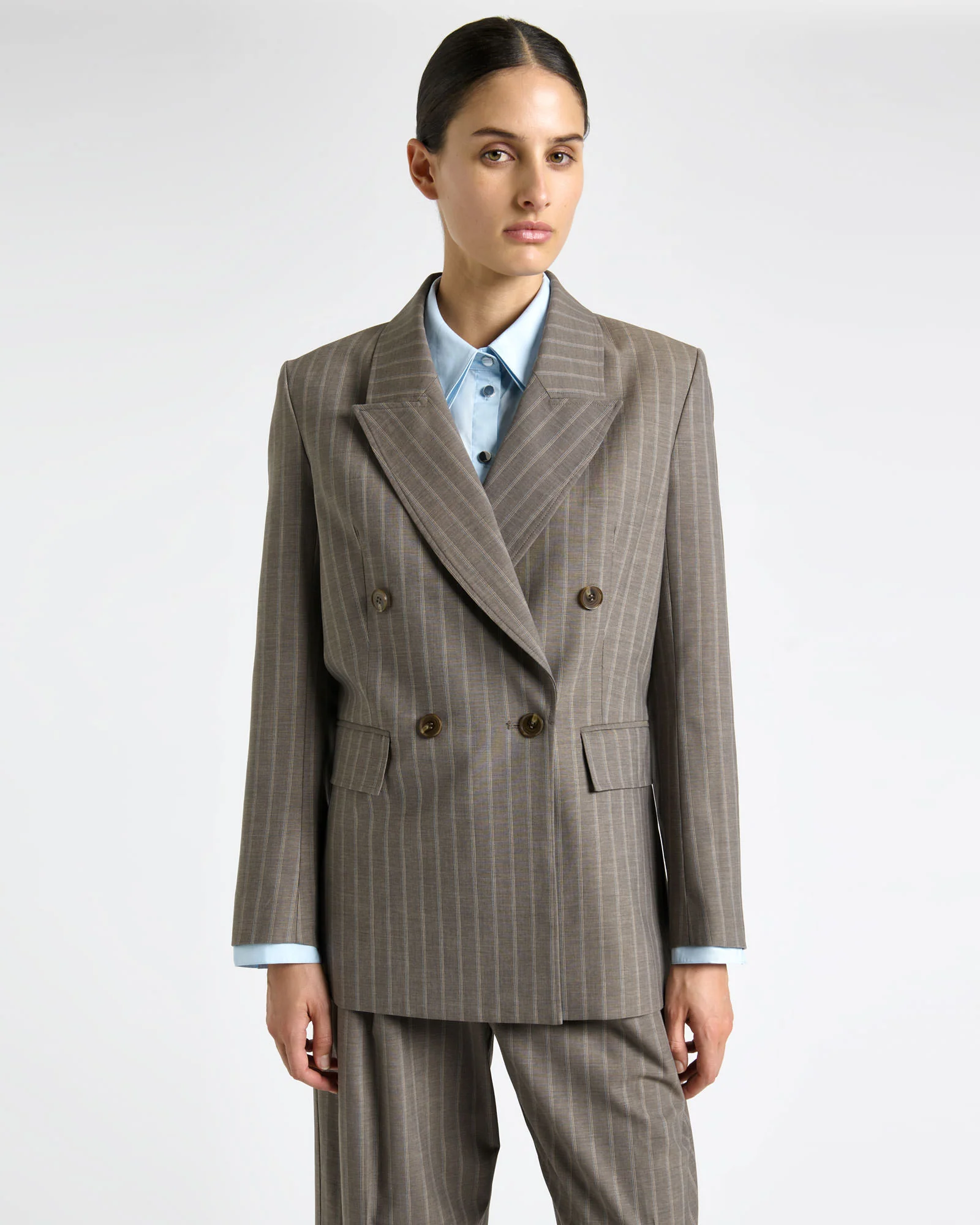 European Stripe Double Breasted Blazer