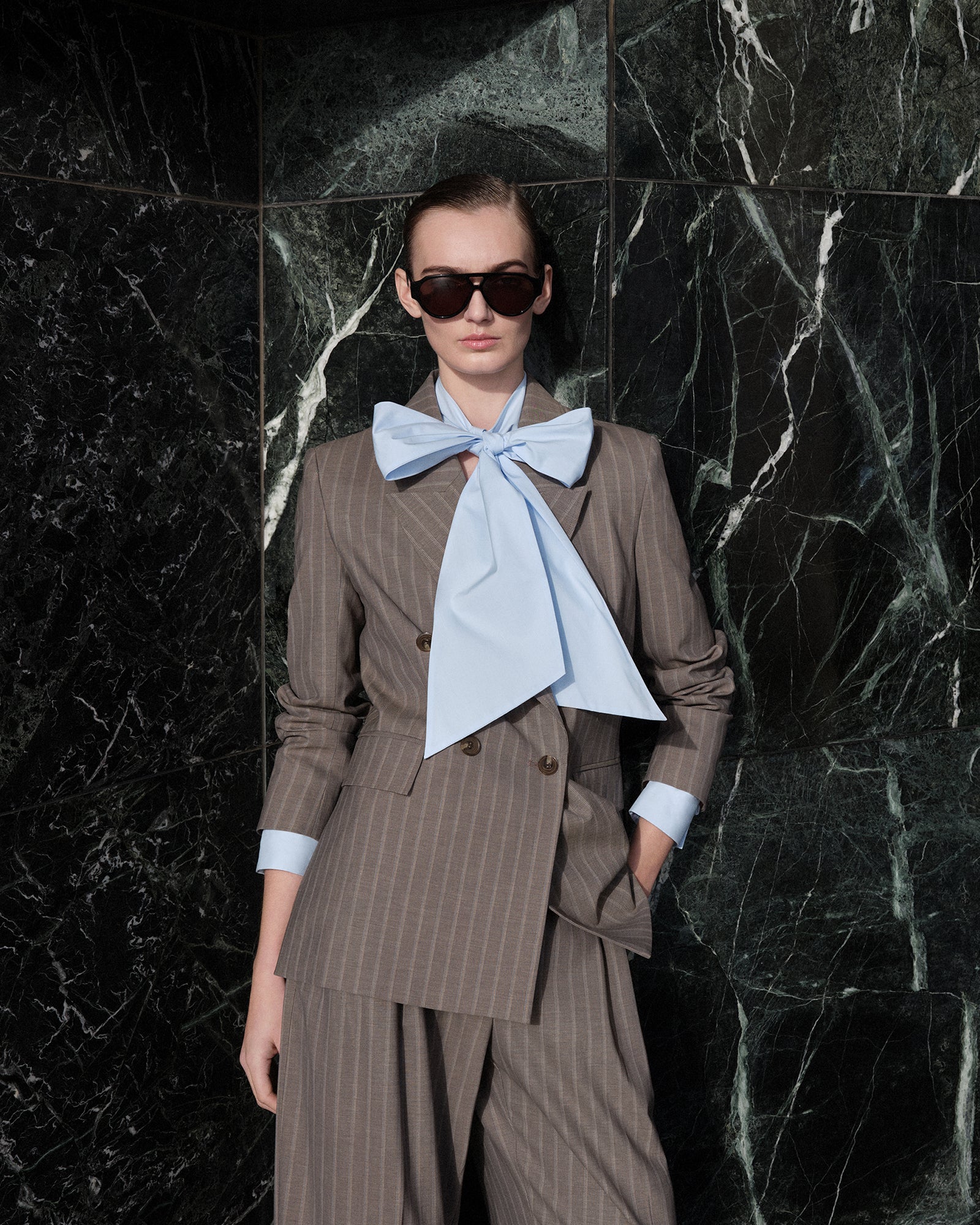 European Stripe Double Breasted Blazer