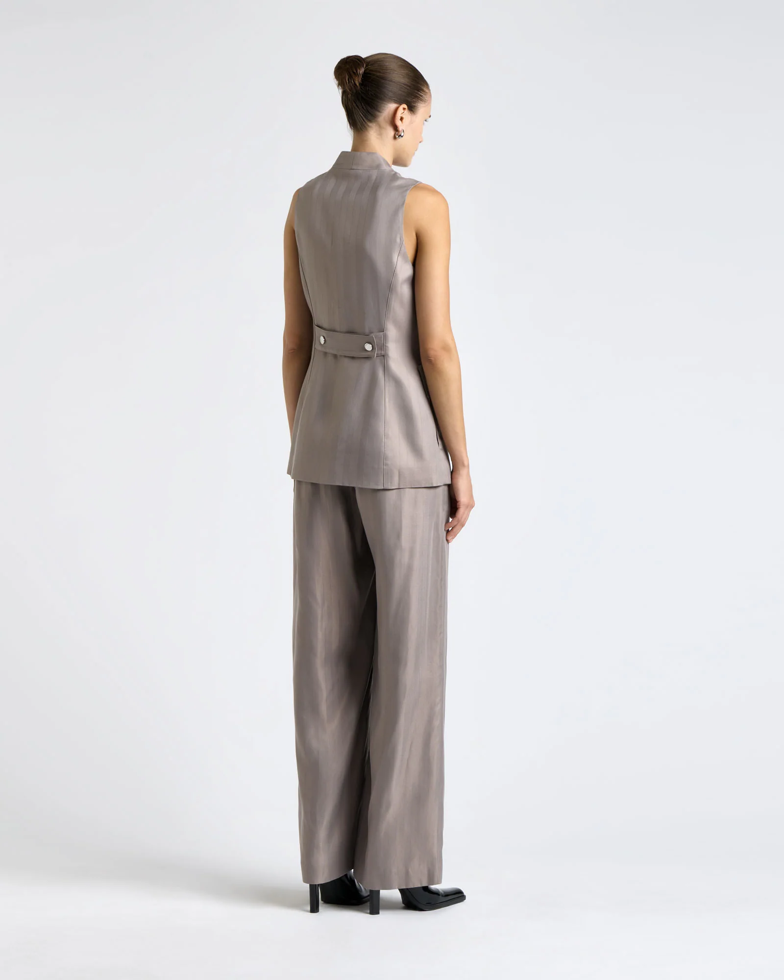 Oyster European Self Stripe Collarless Vest