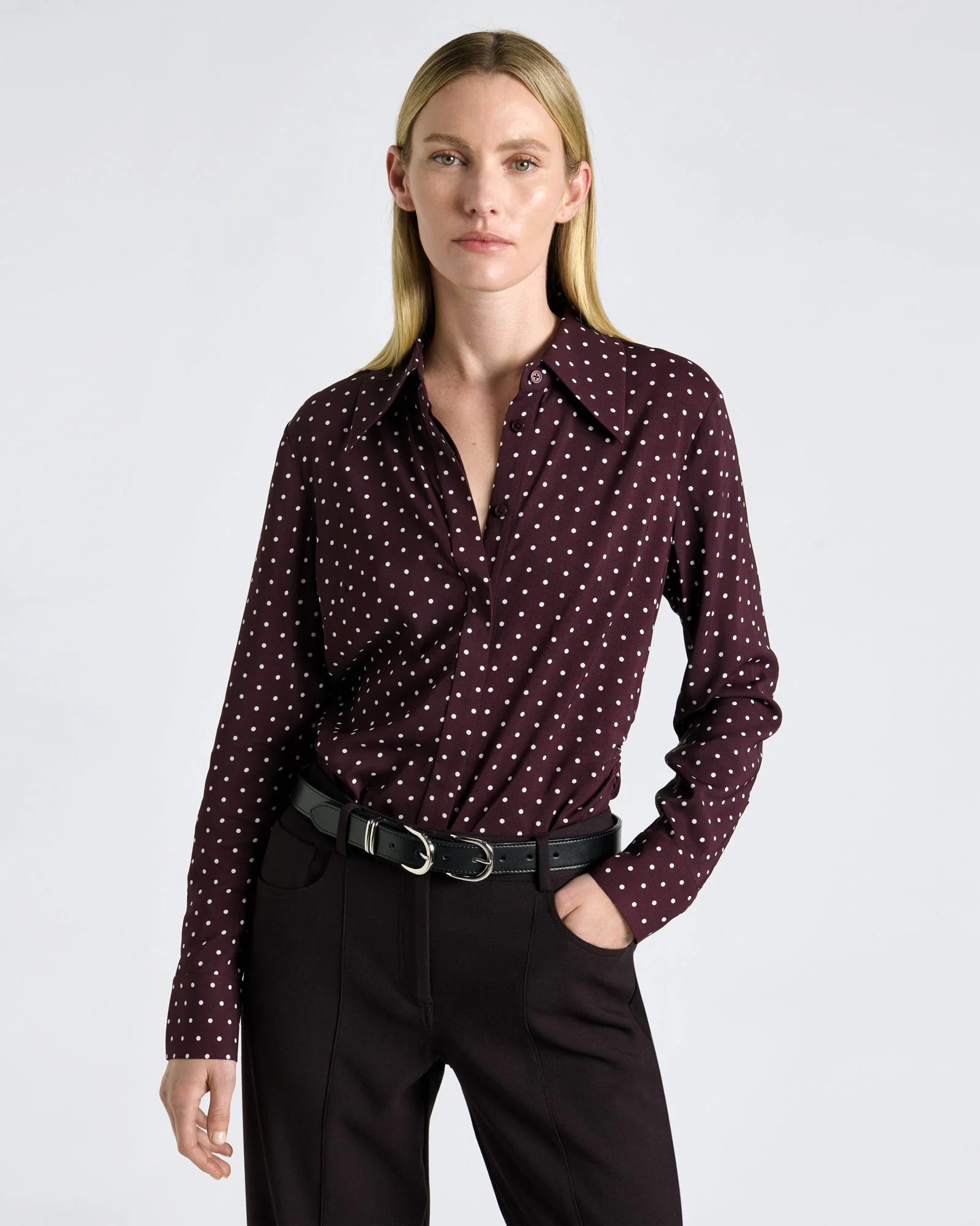Plum Polka Dot Collared Shirt