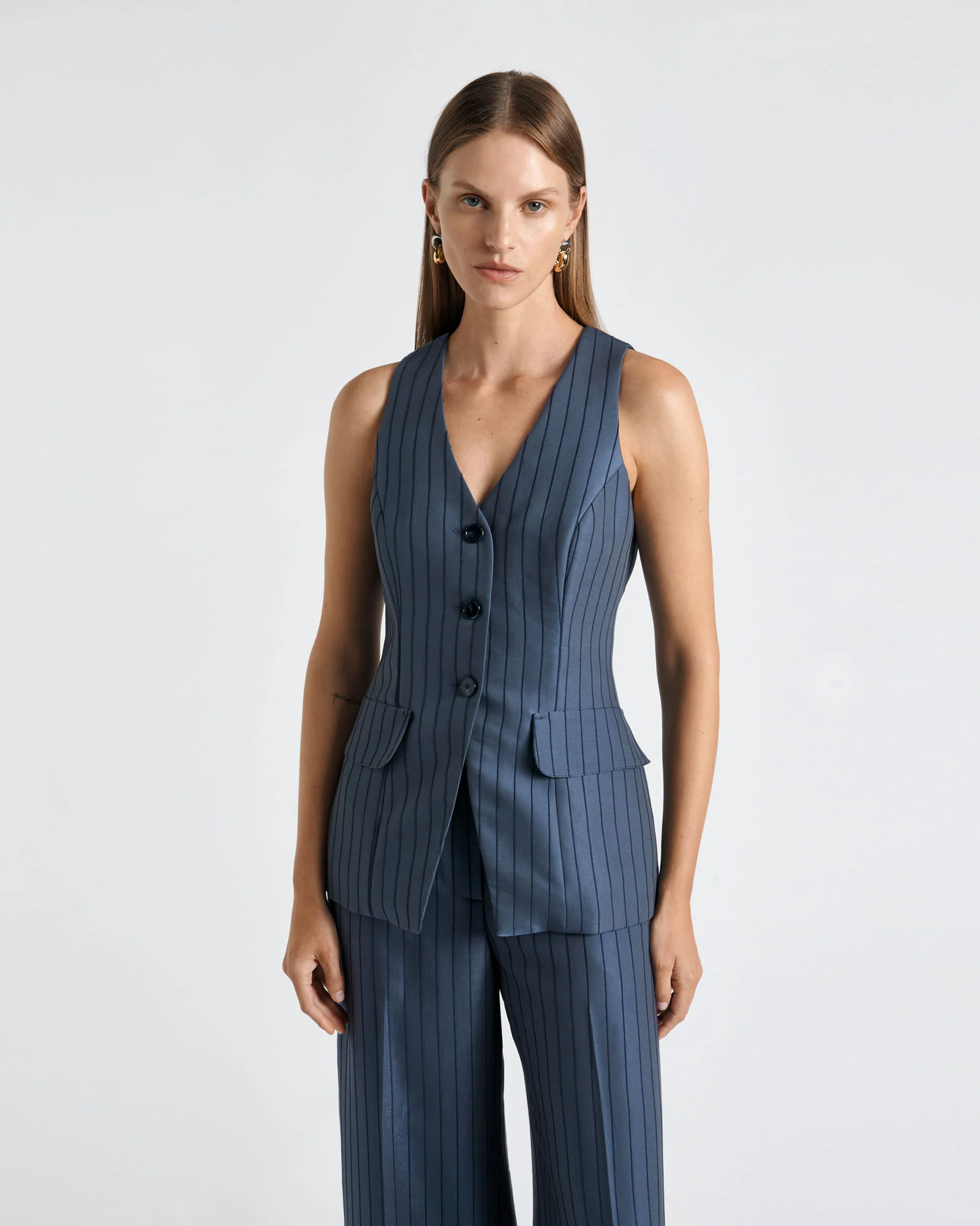 European Viscose Stripe Longline Waistcoat