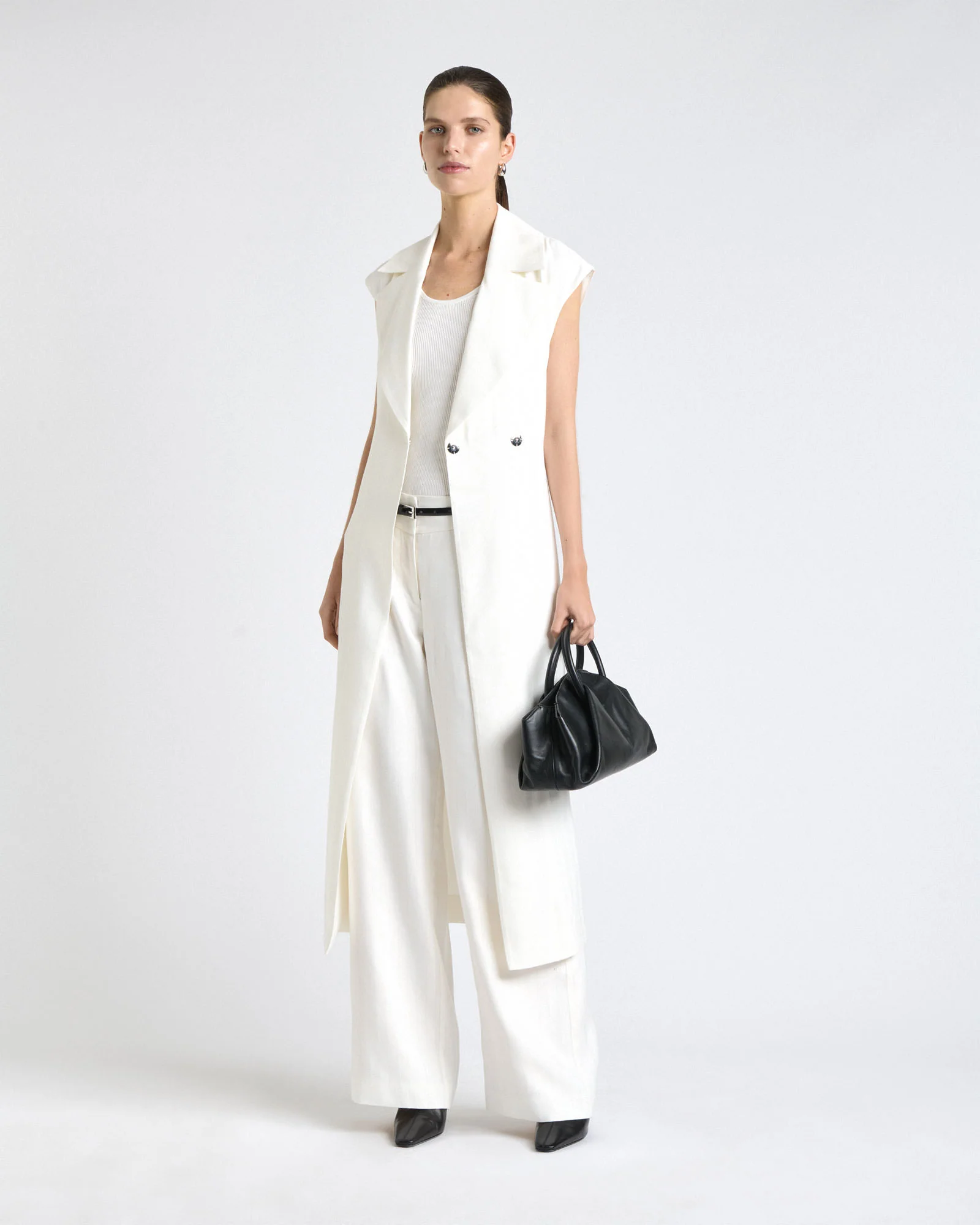 Ivory European Self Stripe Sleeveless Trench Dress