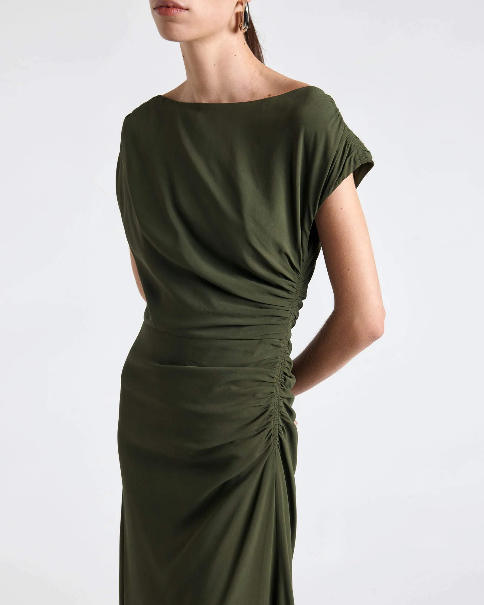 Asymmetrical Draped Midi Dress