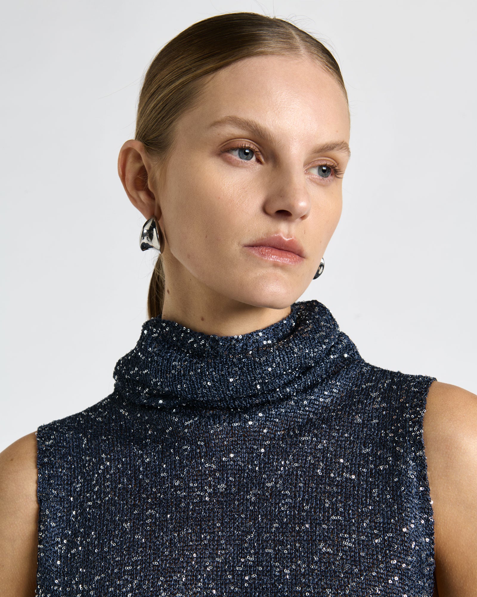 Sequin Sleeveless Funnel Neck Knit