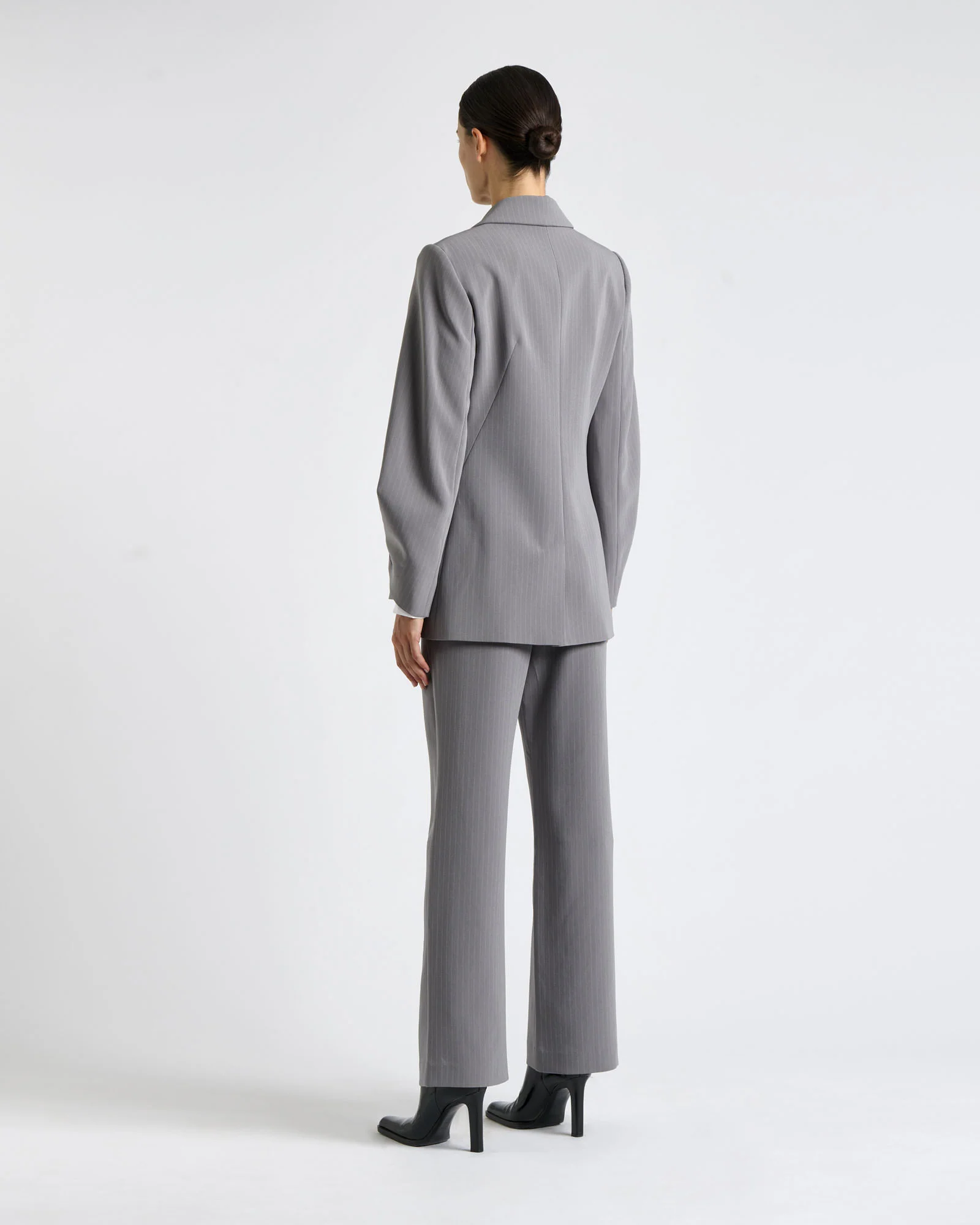 Oyster Acetate Pinstripe Button Sleeve Blazer