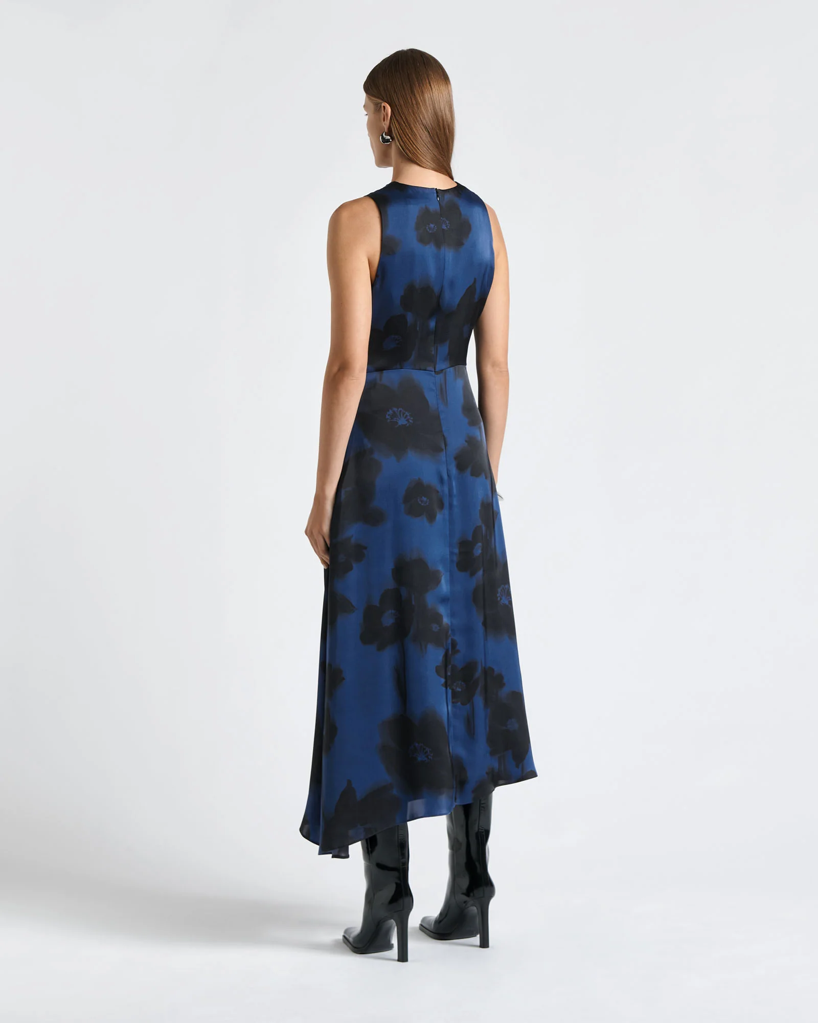 Falling Floral Satin Midi Dress