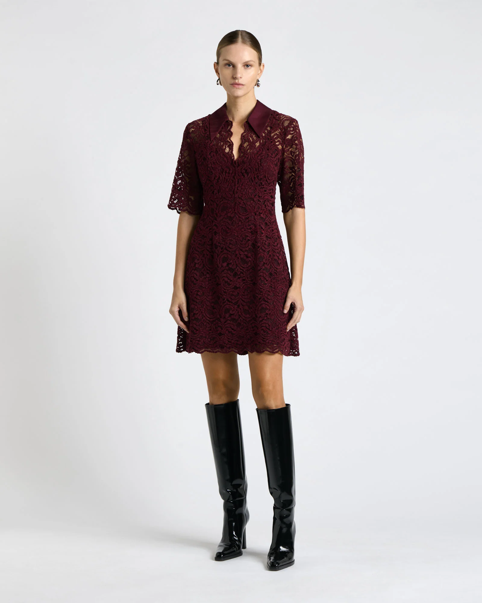 European Flocked Lace Mini Dress