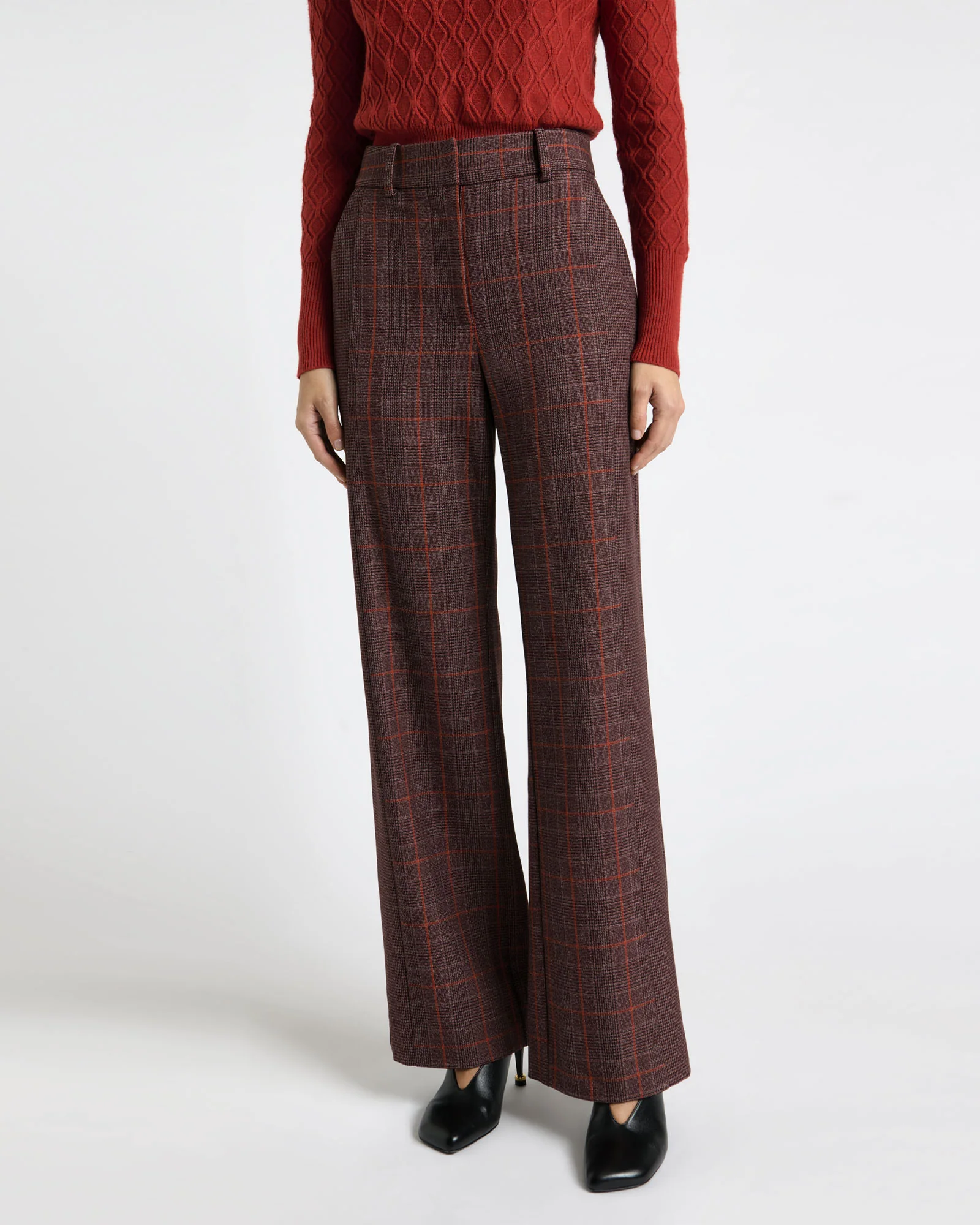 European Prince of Wales Check Wide Leg Pant