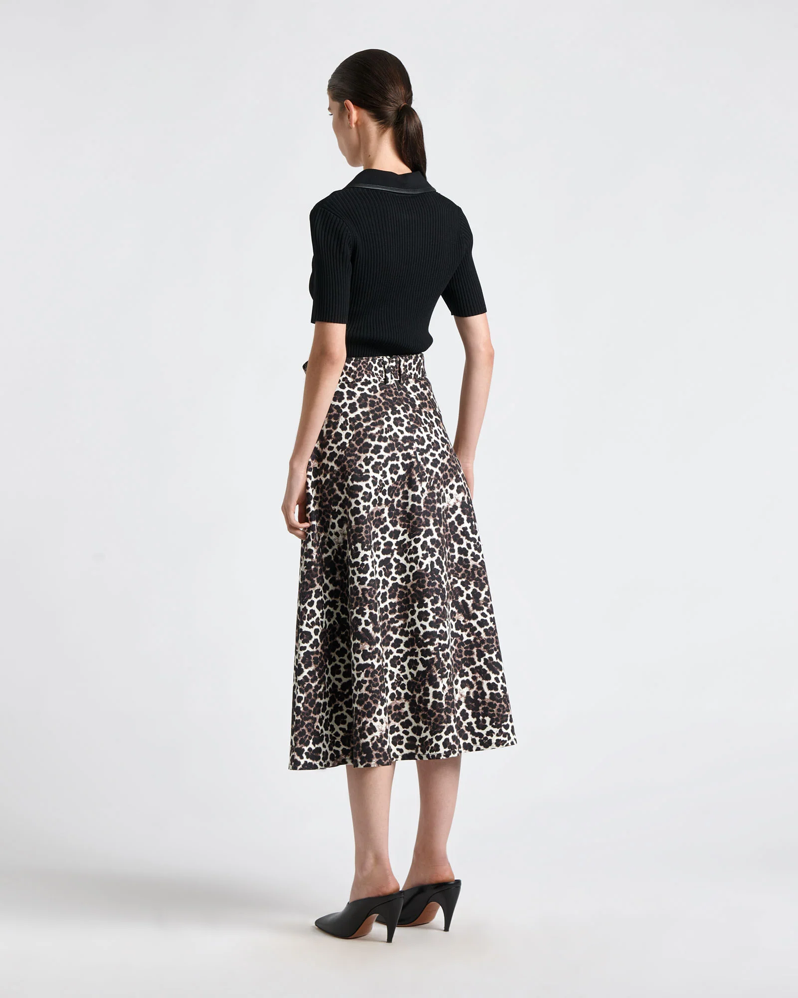 Leopard Cotton Drill Midi Skirt