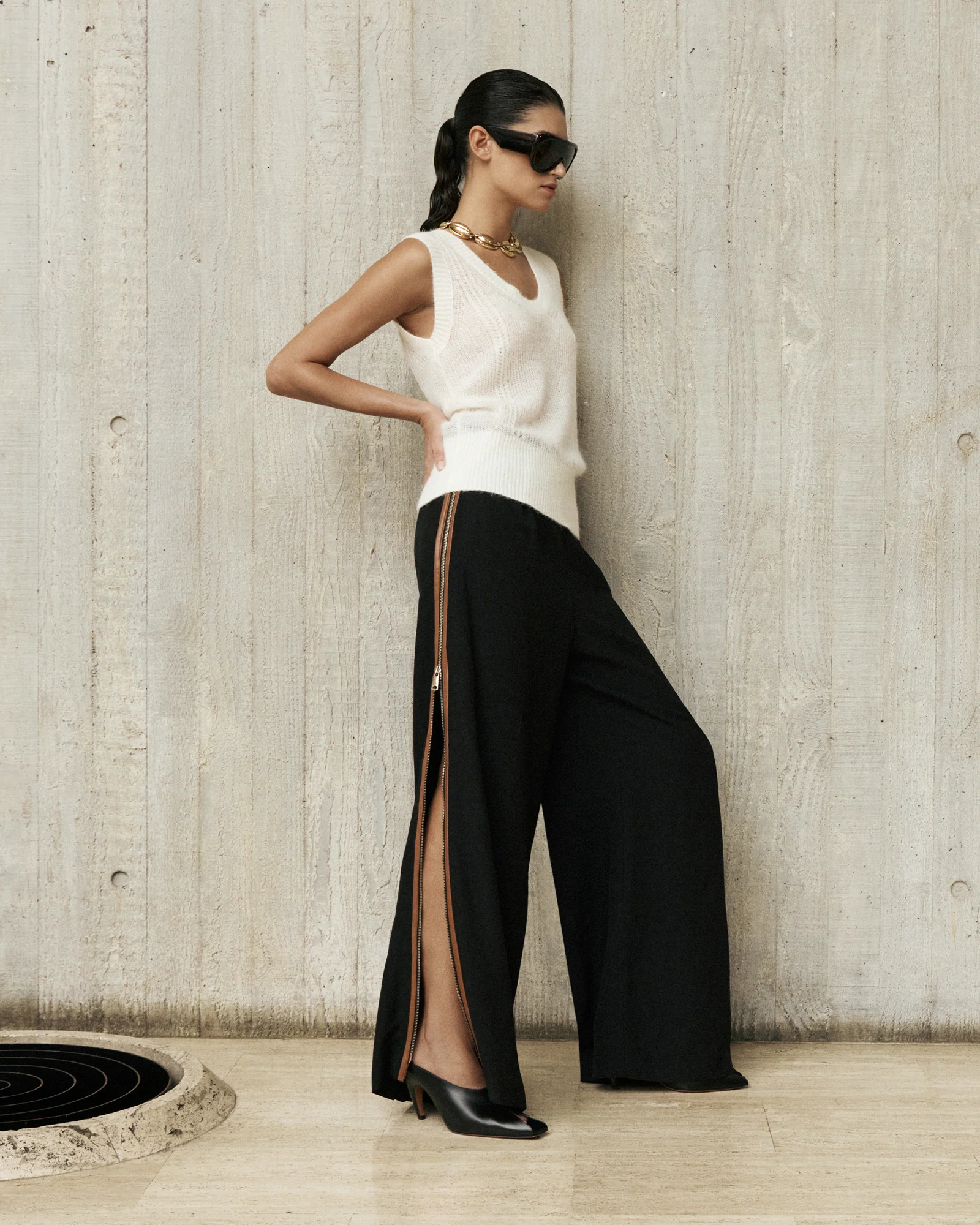 Viscose Blend Zip Detail Pant