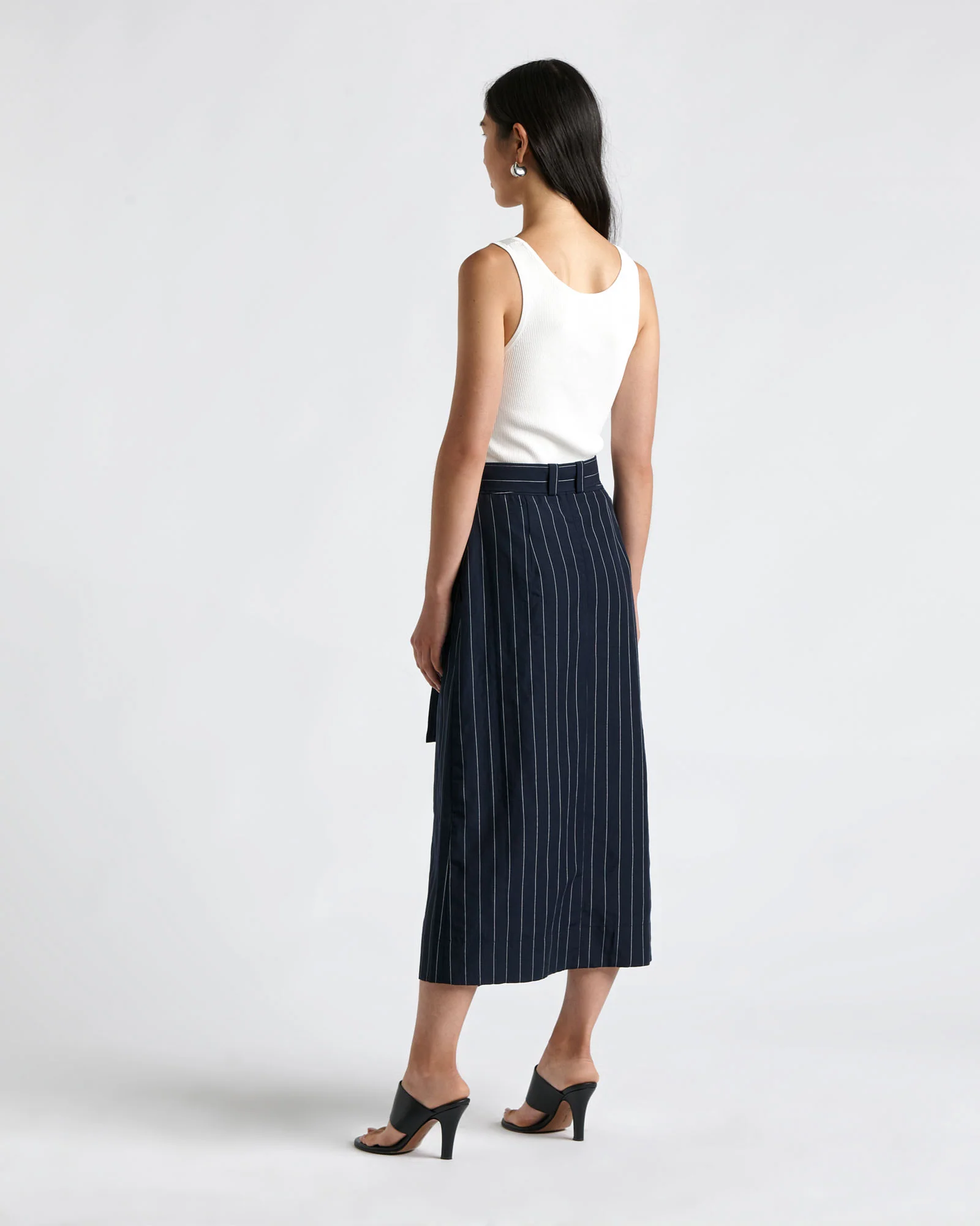Pinstripe Belted Column Skirt