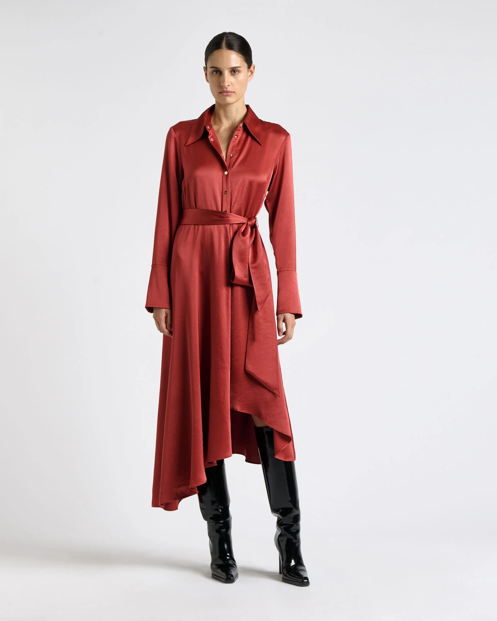 Viscose Blend Asymmetric Hem Midi Dress